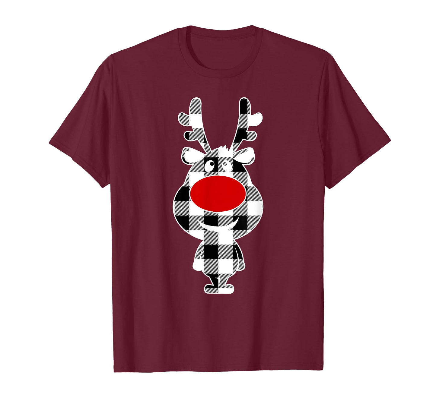 Reindeer Black & White Buffalo Plaid Merry Christmas T-Shirt