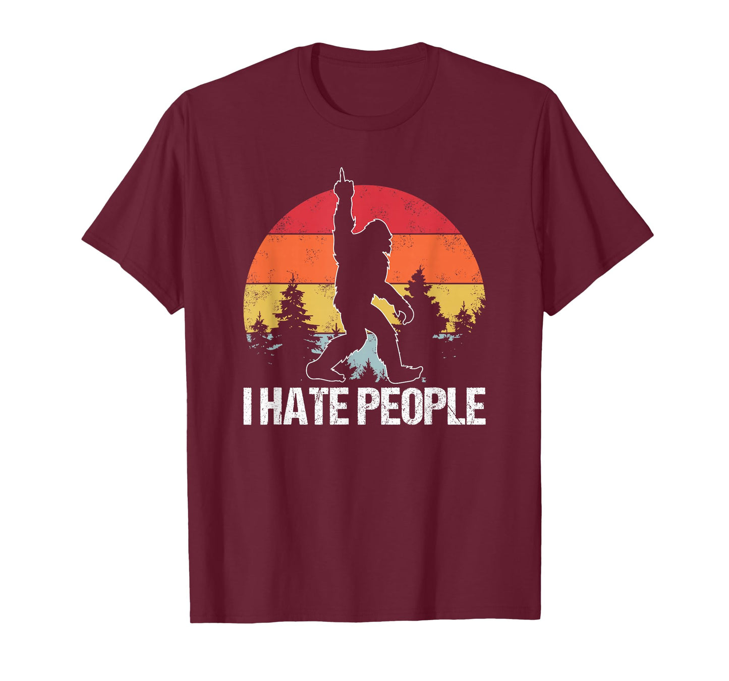 Big Foot I Hate People Middle Finger Sasquatch Retro Funny T-Shirt
