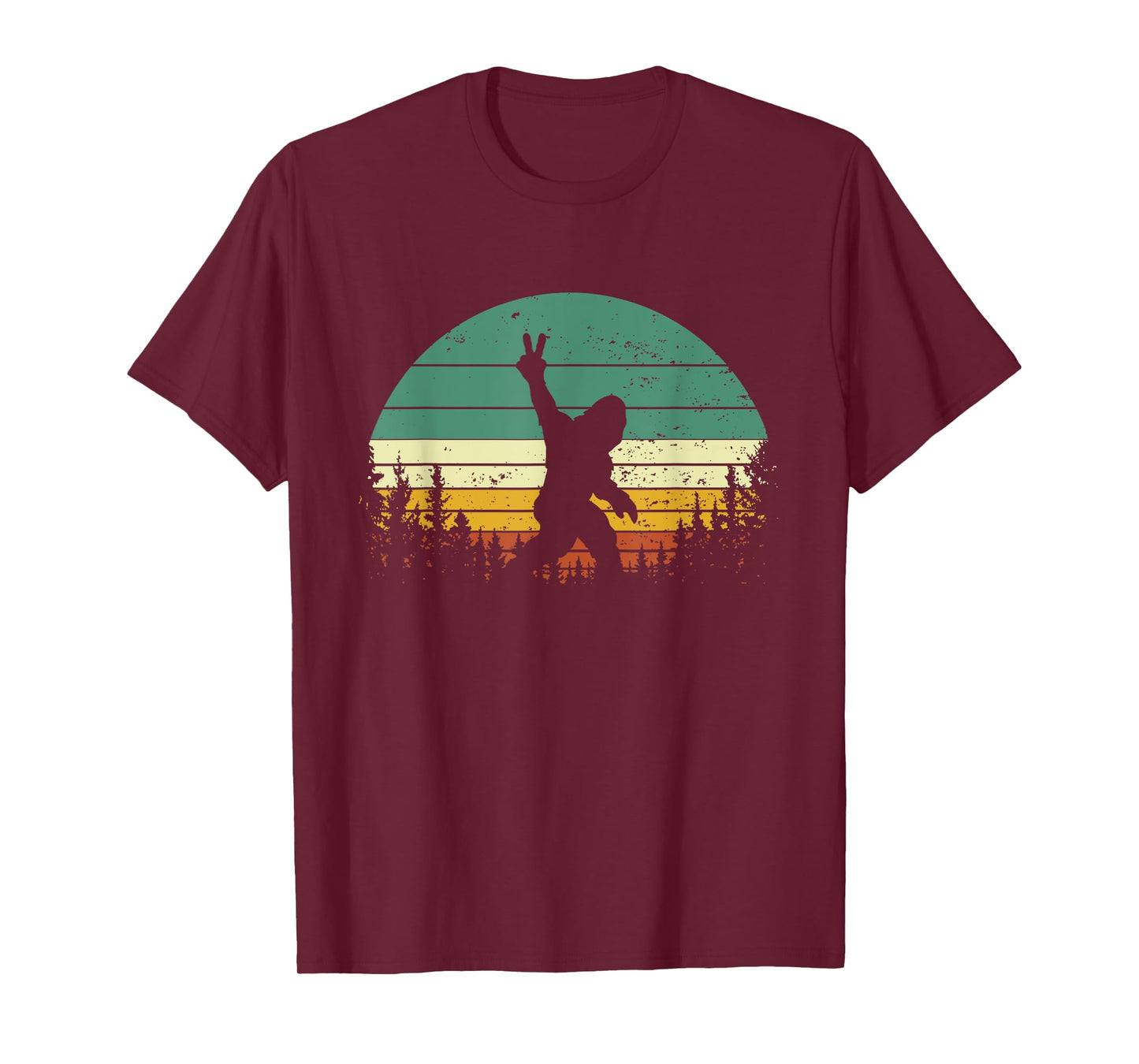 Sasquatch Peace Sign Funny Bigfoot Retro Yeti Sunset T-Shirt