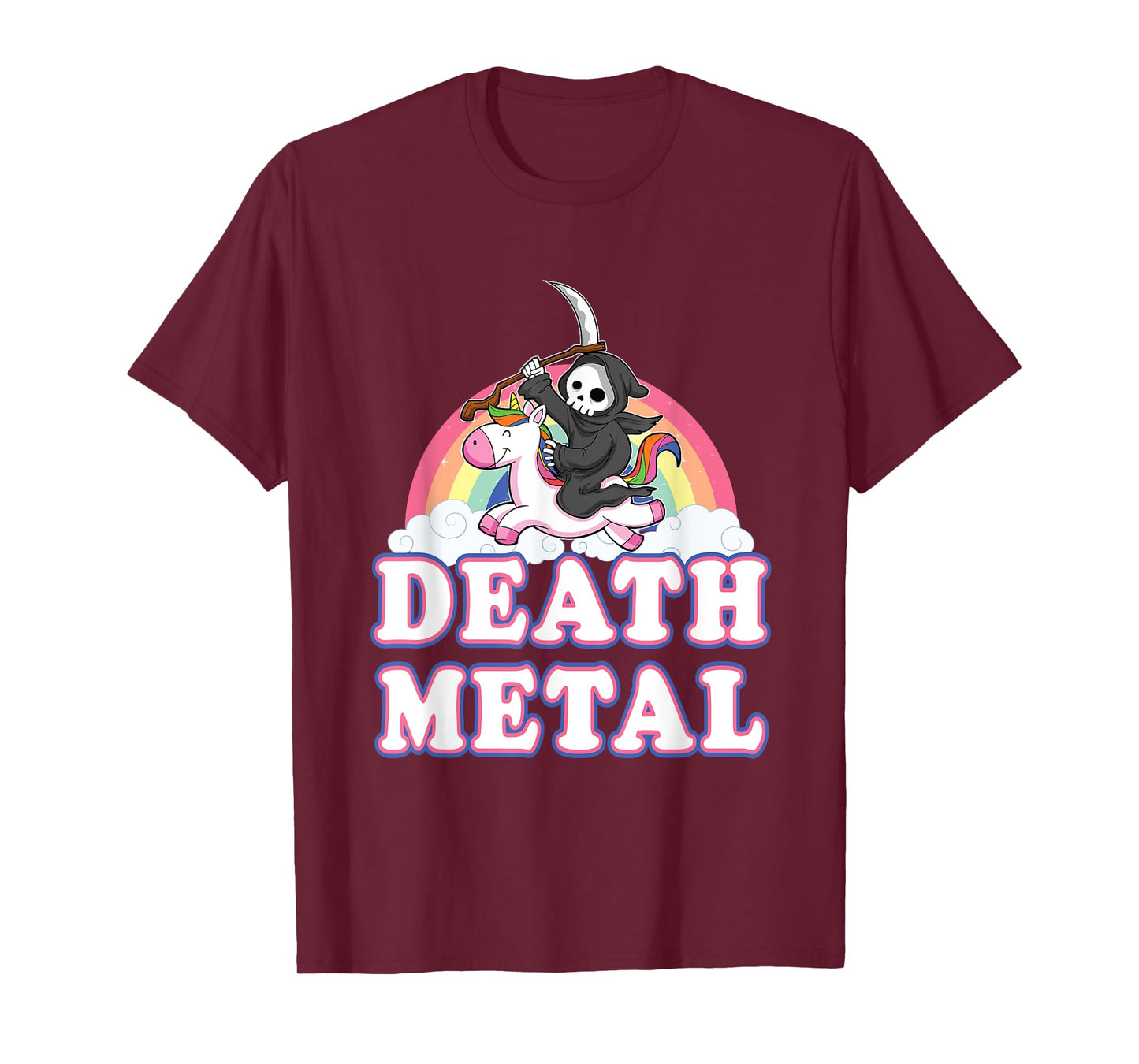 Death Metal Rock Music Rainbow Grim Reaper Riding Unicorn T-Shirt