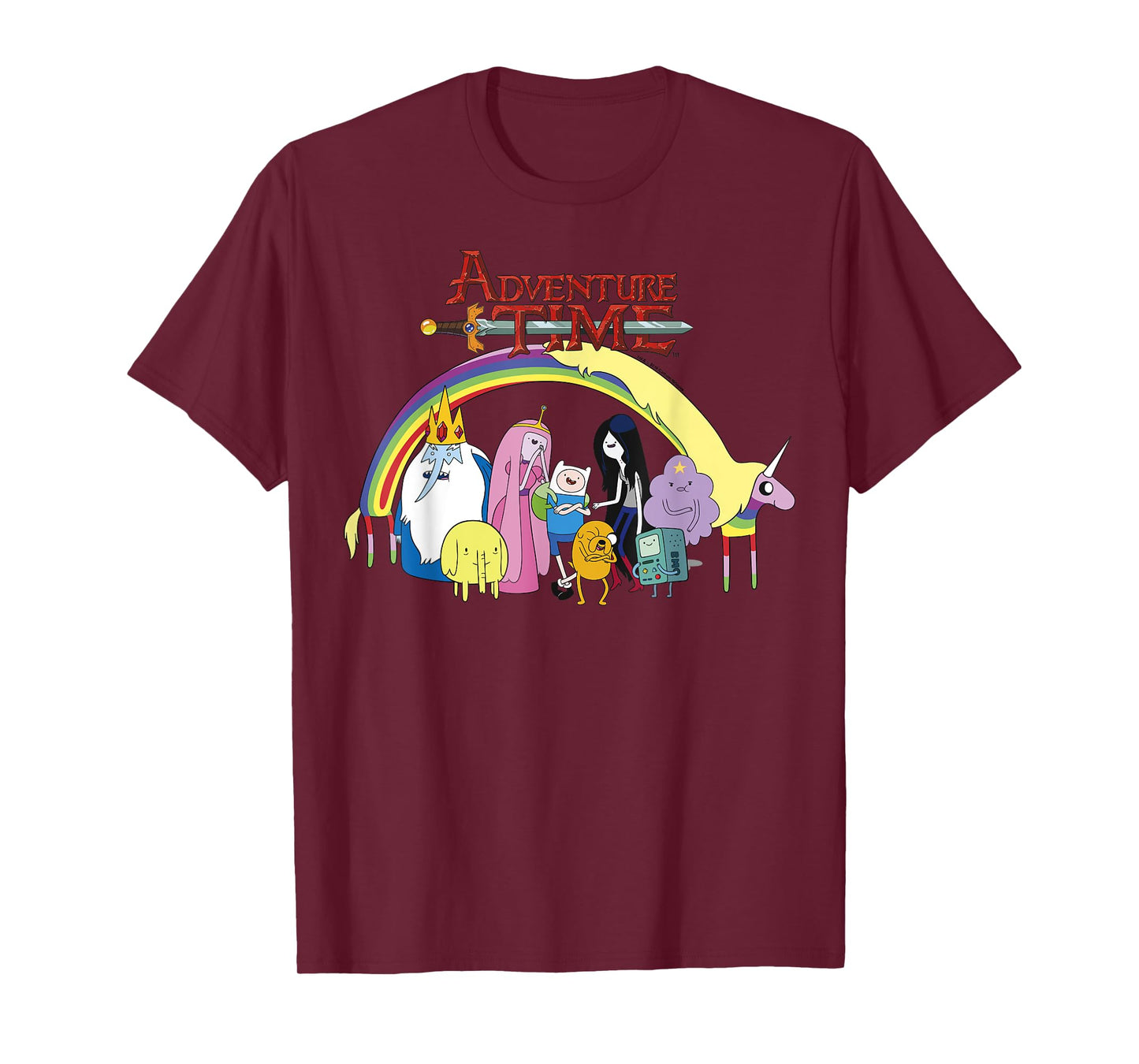 Adventure Time Classic Rainbow Unicorn Group Shot T-Shirt