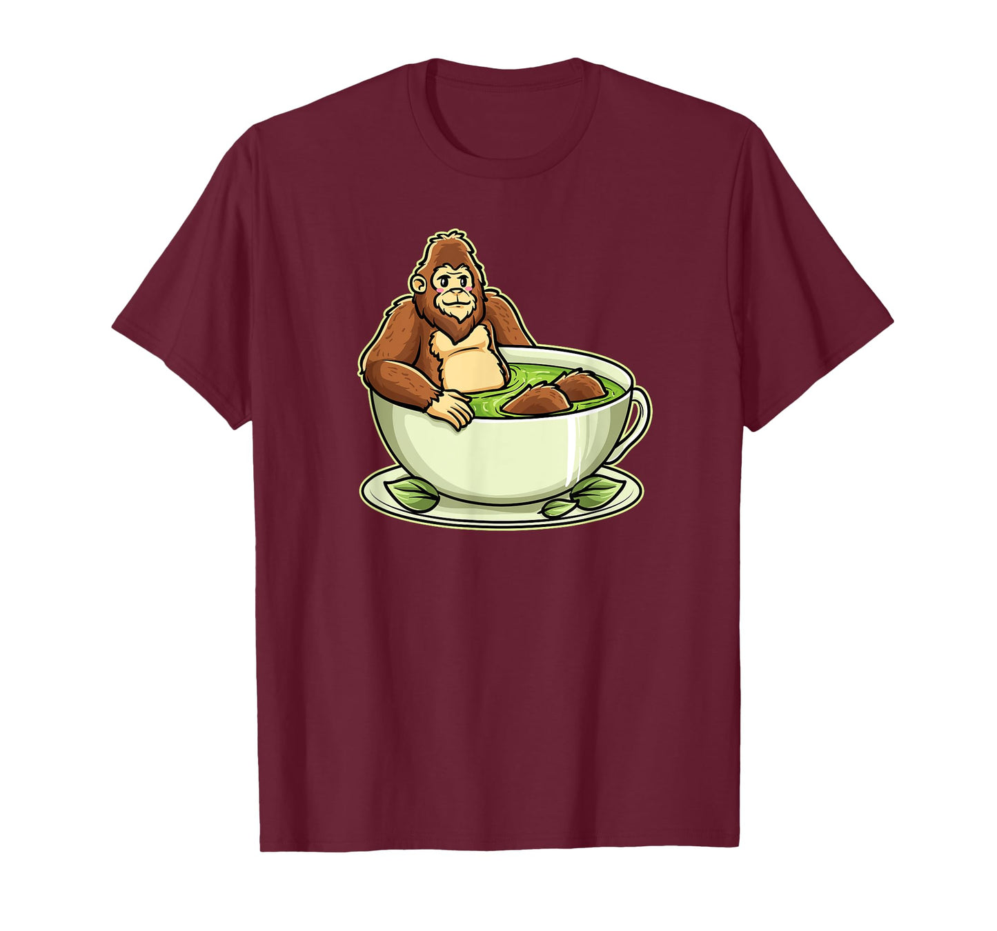 Bigfoot in Matcha Cup Funny Cryptid Tea Humor T-Shirt