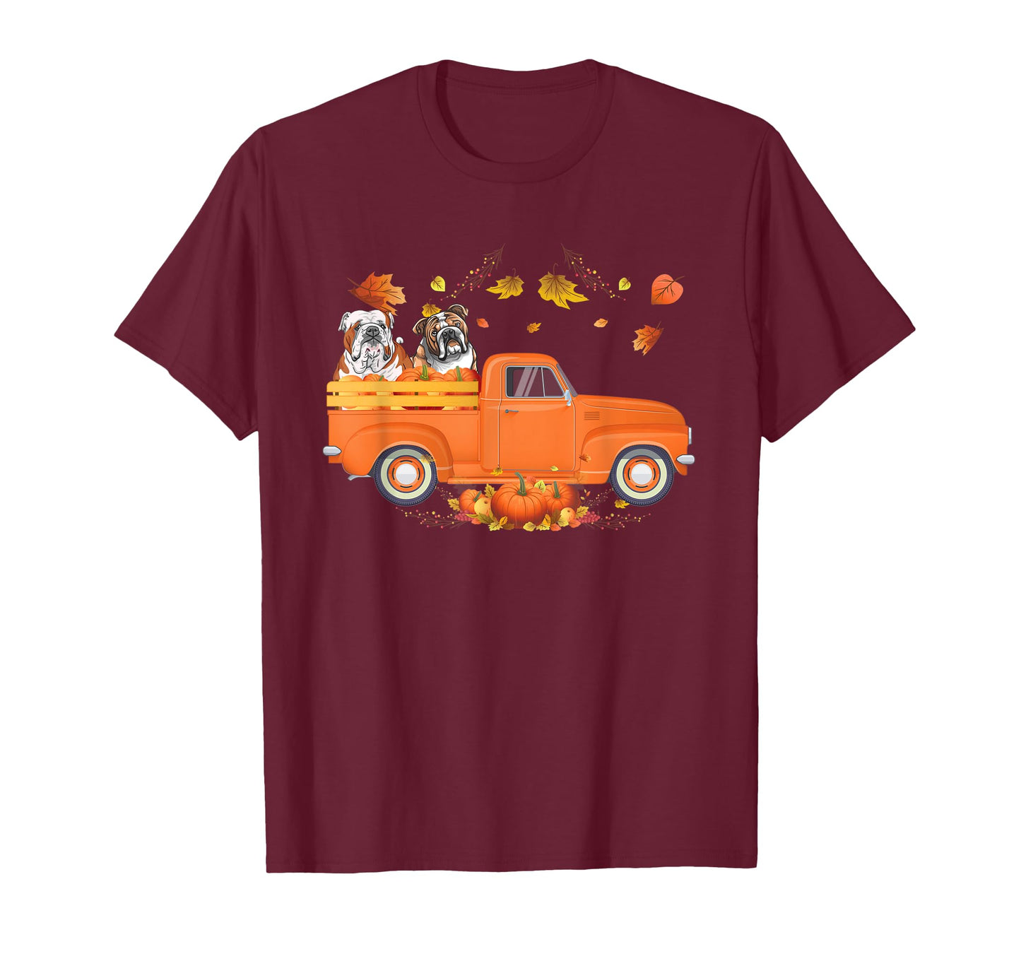 Bulldog Pumpkin Truck Fall Leaf Thanksgiving Halloween Men Women Kids T-Shirt