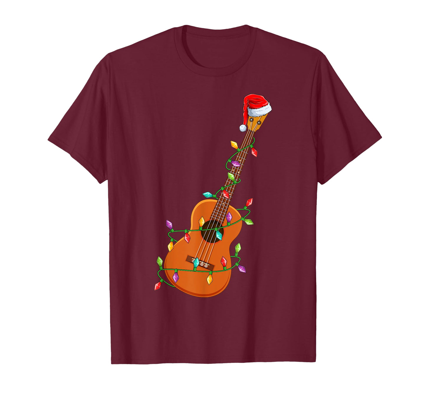 Xmas Lights Santa Hat Musical Ukulele Guitar Christmas T-Shirt
