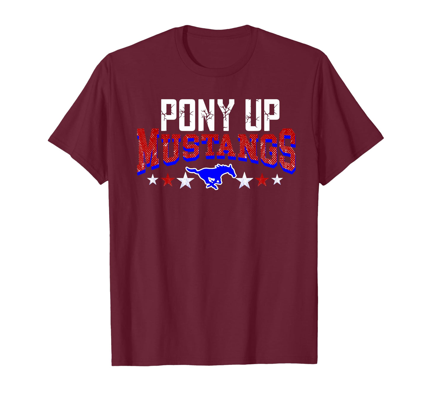 Pony Up Mustangs School Spirit Red Blue Teacher Mustang T-Shirt