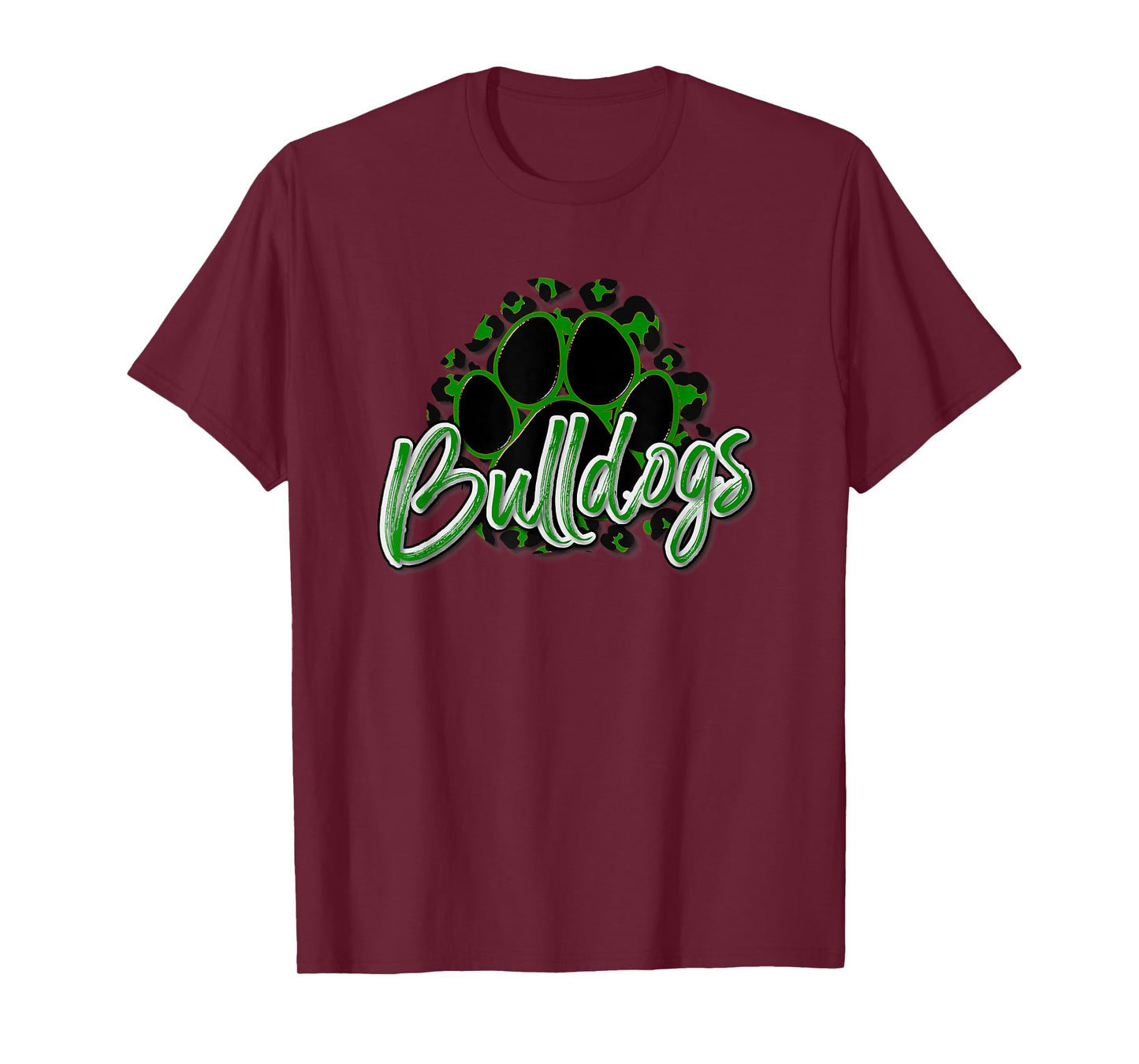 Bulldogs Green Black Cheetah School Sports Fan Team Spirit T-Shirt