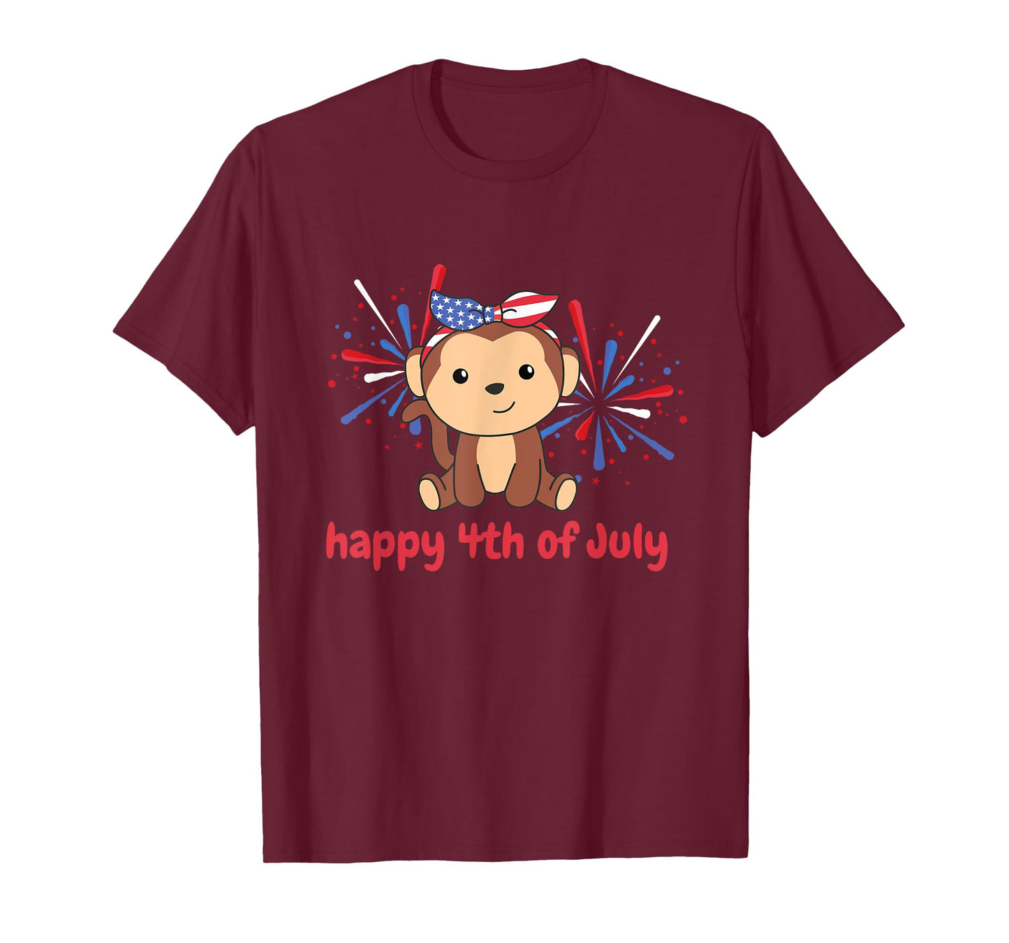 4th Of July American Monkey For Kids Usa Fireworks Monkey T-Shirt