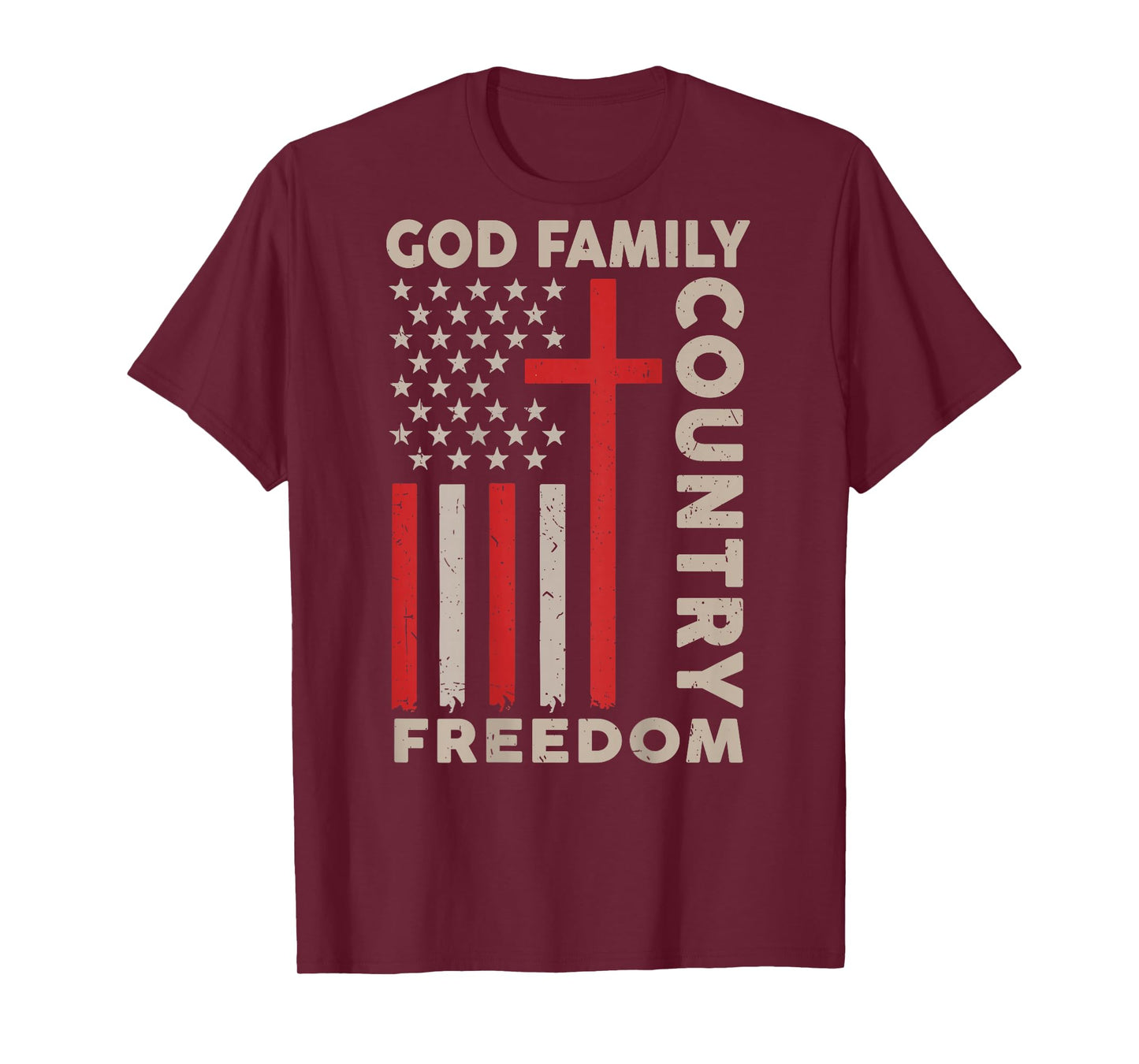 On-Back God Family Country Freedom Patriotic Christian Faith T-Shirt