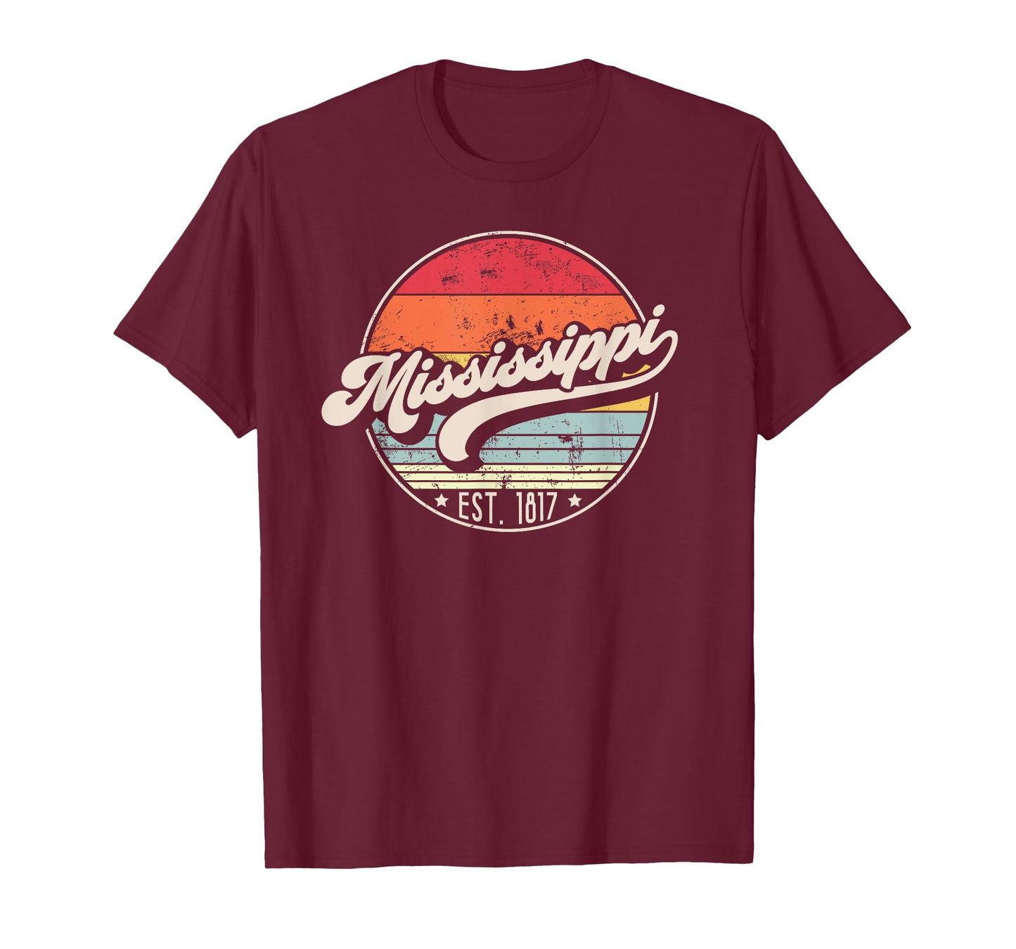 Retro Mississippi Home State MS Cool 70s Style Sunset T-Shirt