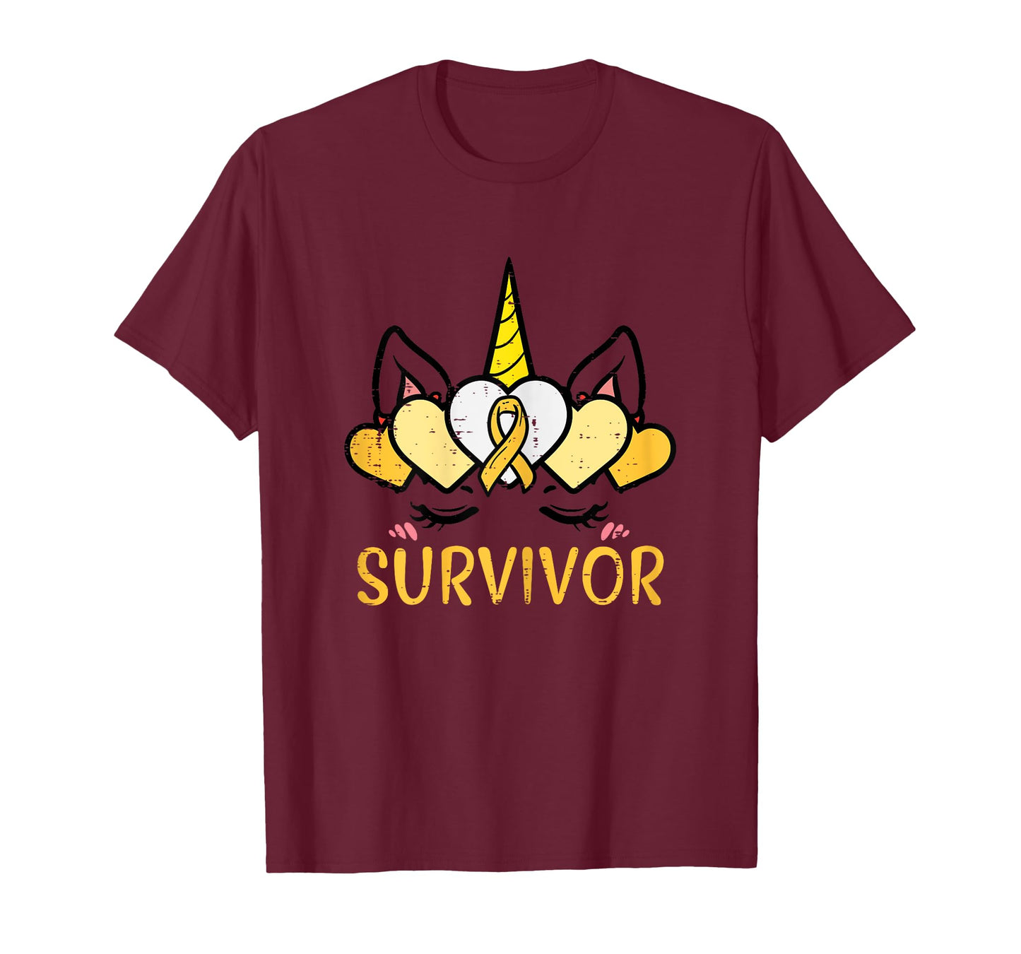 Unicorn Head Survivor Childhood Cancer Awareness Girls Kids T-Shirt