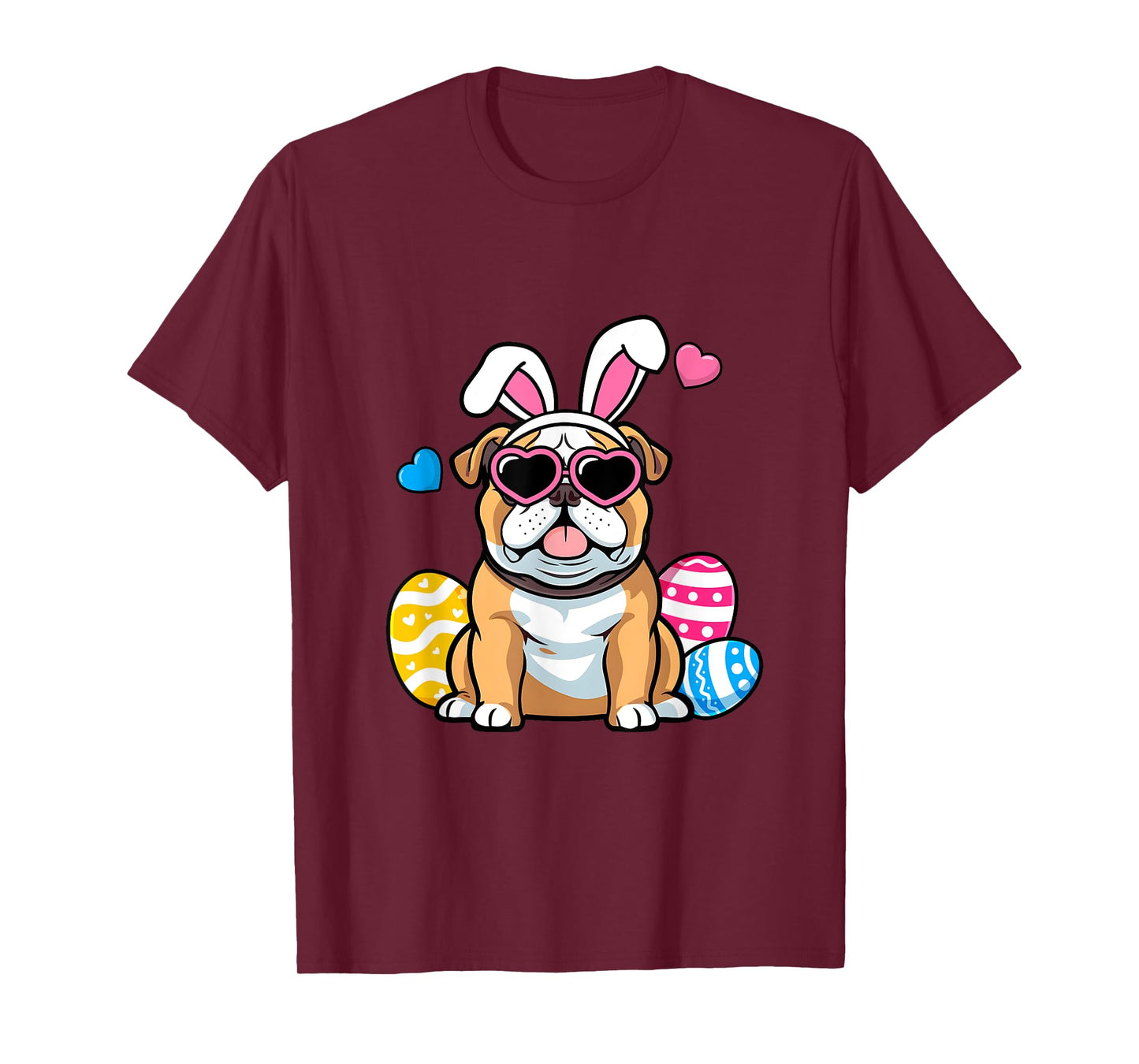 Cute English Bulldog Dog Bunny Ears Sunglasses Easter Day Men Women Girls Kids T-Shirt