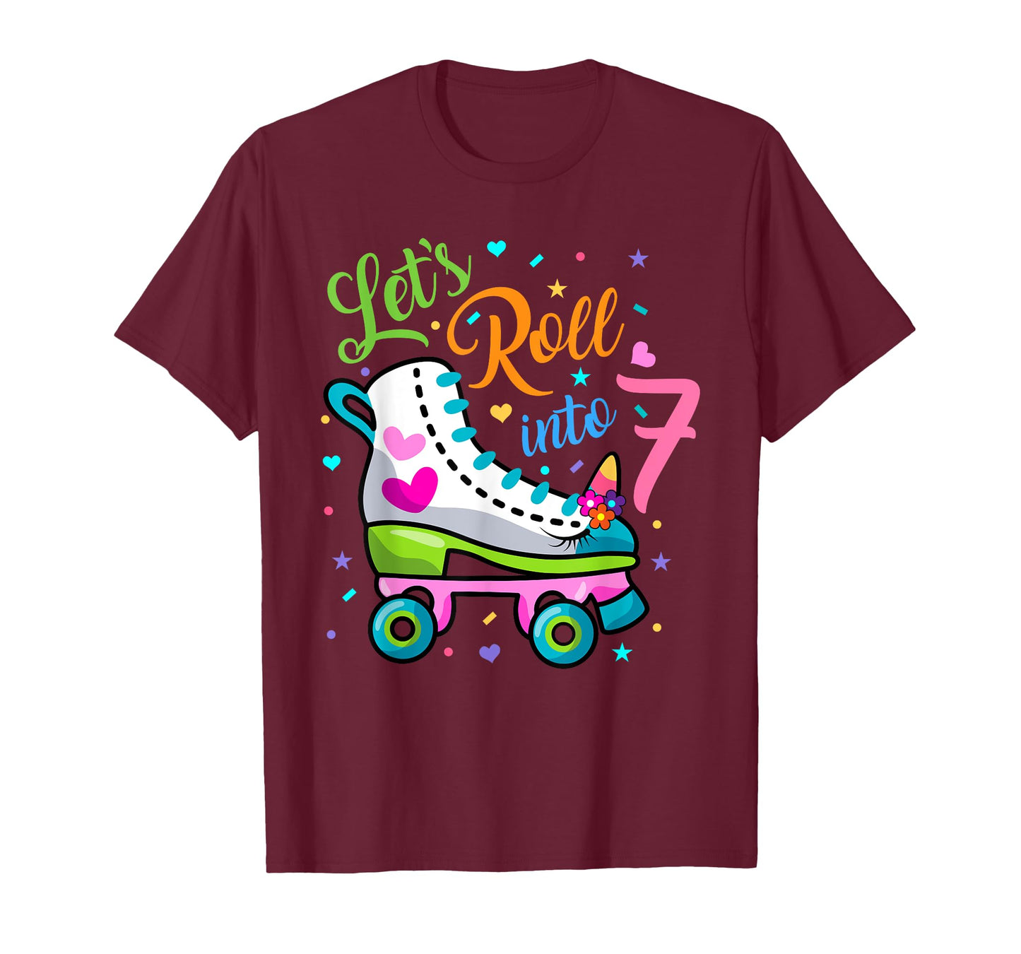 Let's Rolling Into 7 Years Old 7th Birthday Skating Unicorn T-Shirt