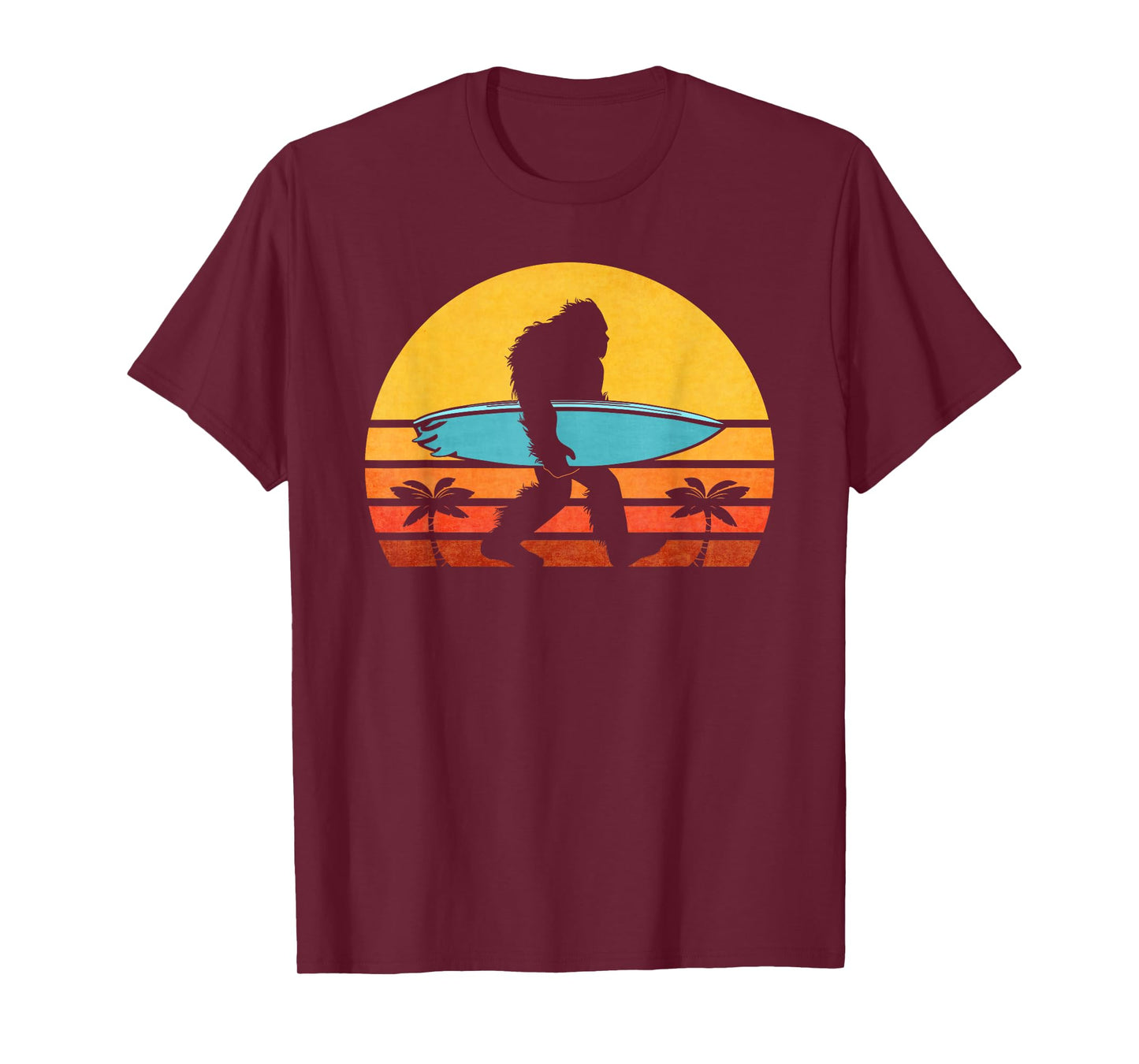Bigfoot Retro Surfing T-Shirt, Tropical Sasquatch Surfer Tee T-Shirt
