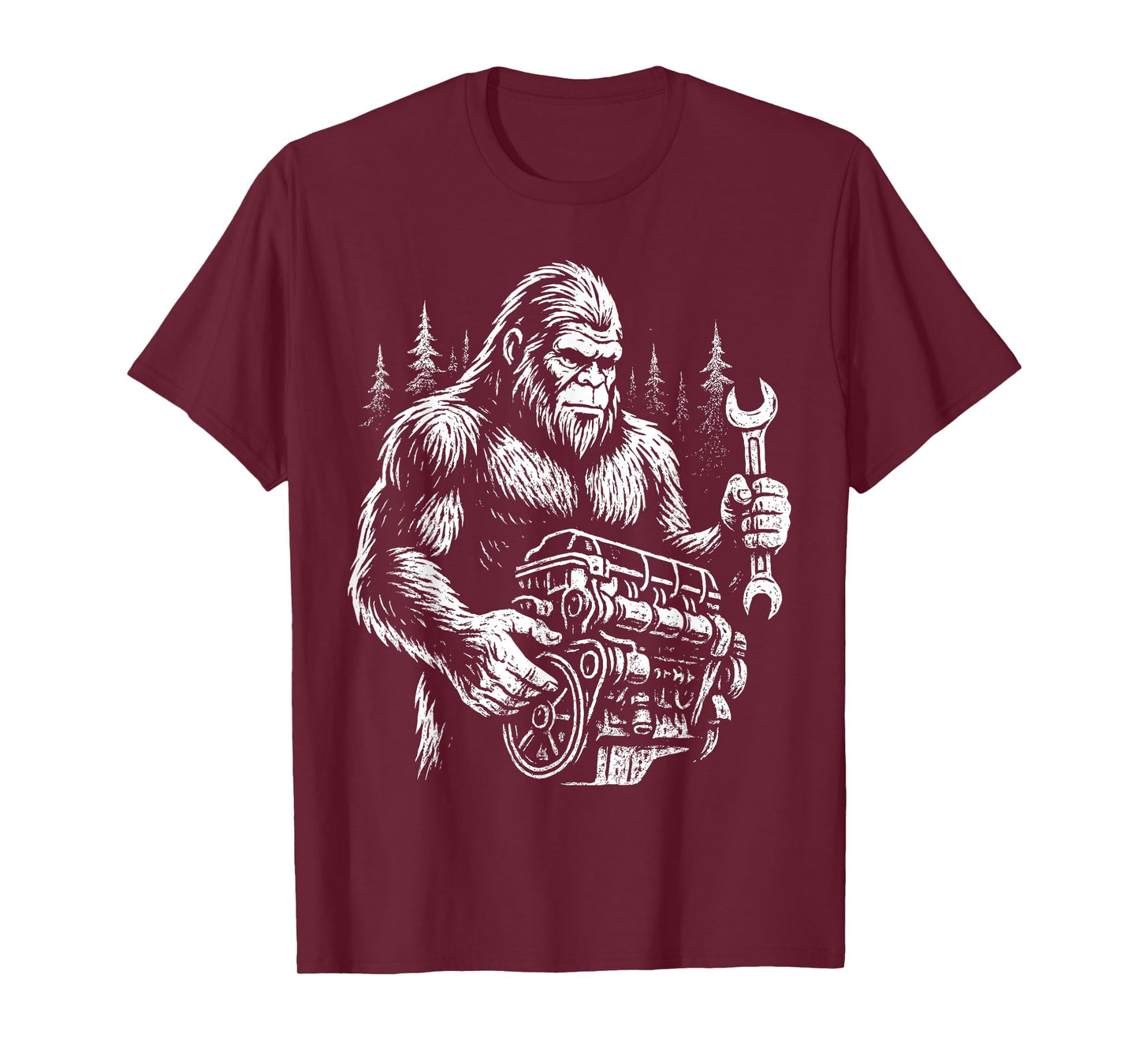Funny Mechanic Bigfoot Sasquatch Engine Car Repair T-Shirt