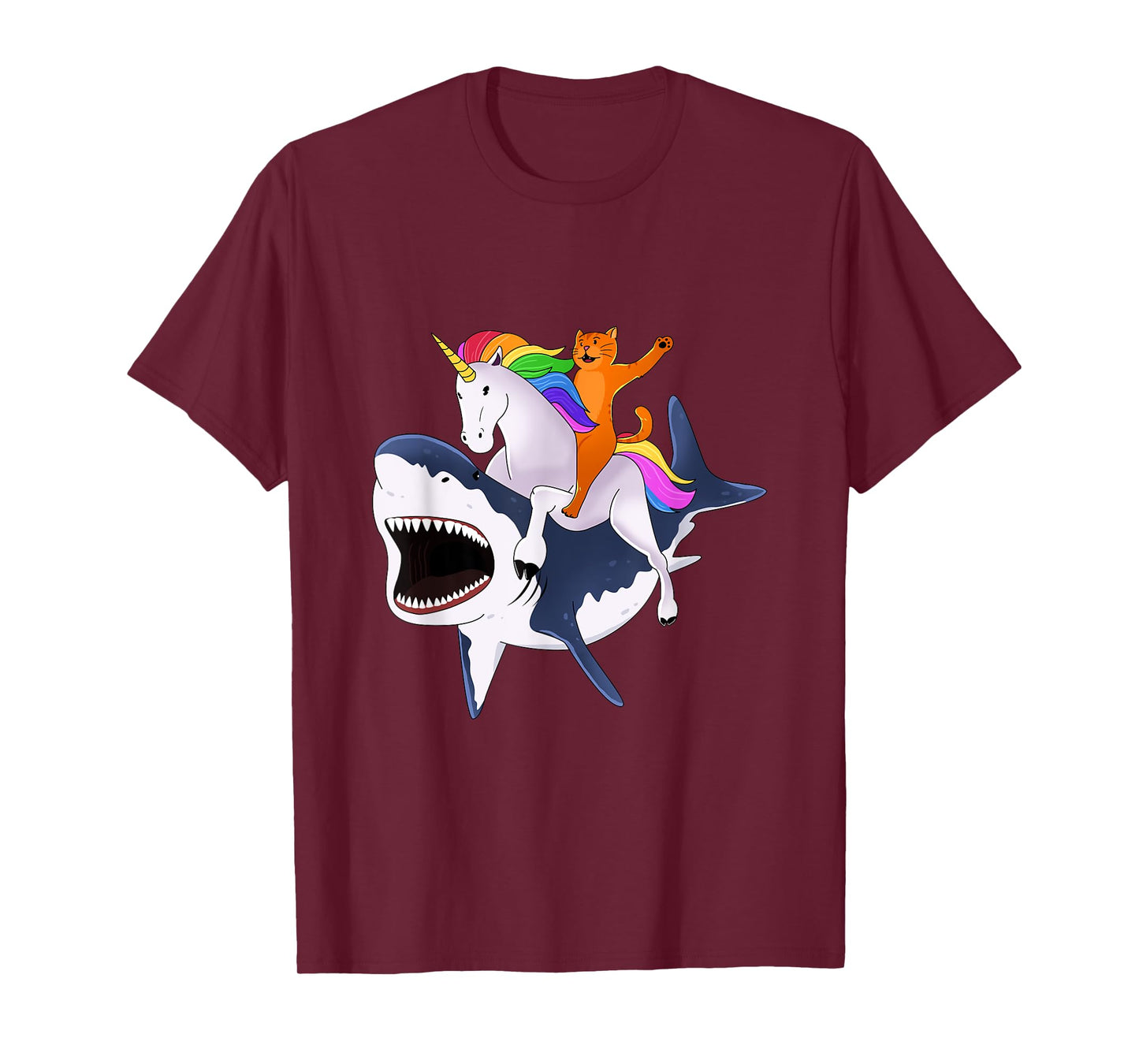 Cat Riding Unicorn Riding Shark Gift T-Shirt T-Shirt for Men Women Girls Kids