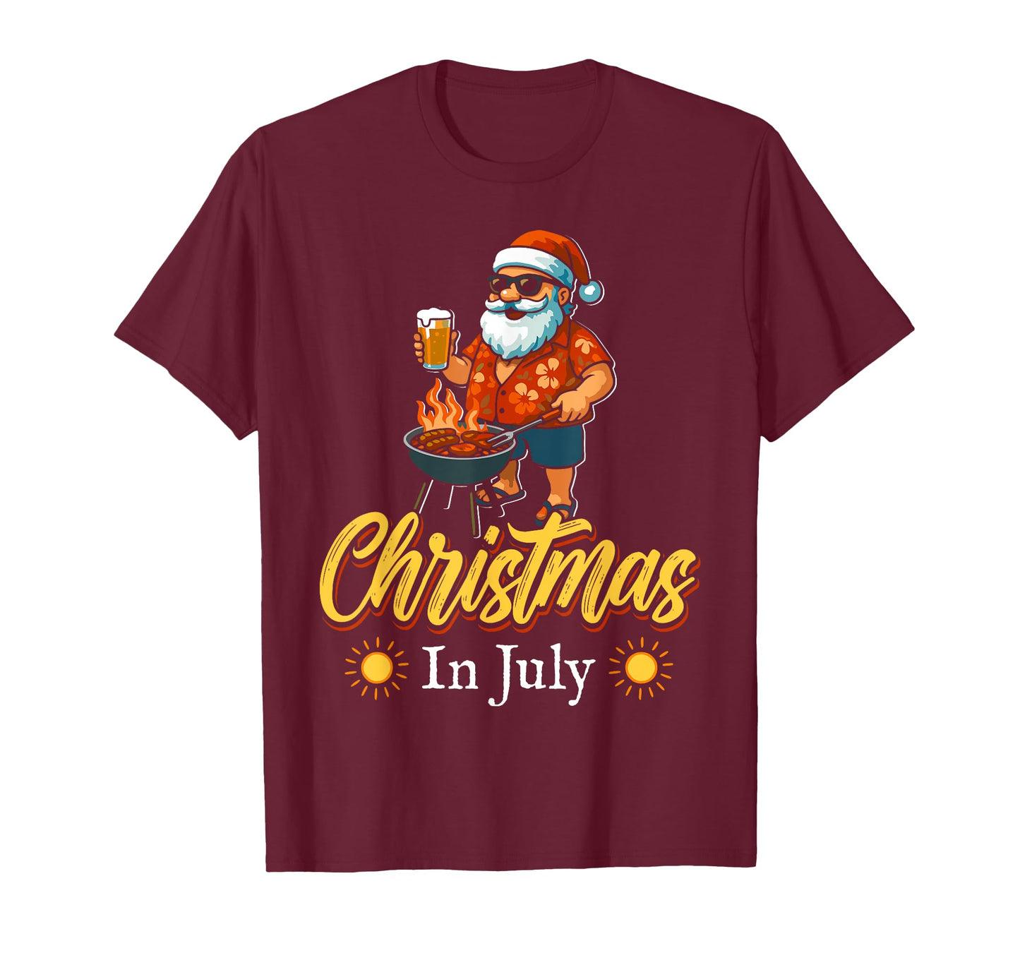 Christmas In July Santa BBQ Summer Hawaiian Christmas T-Shirt