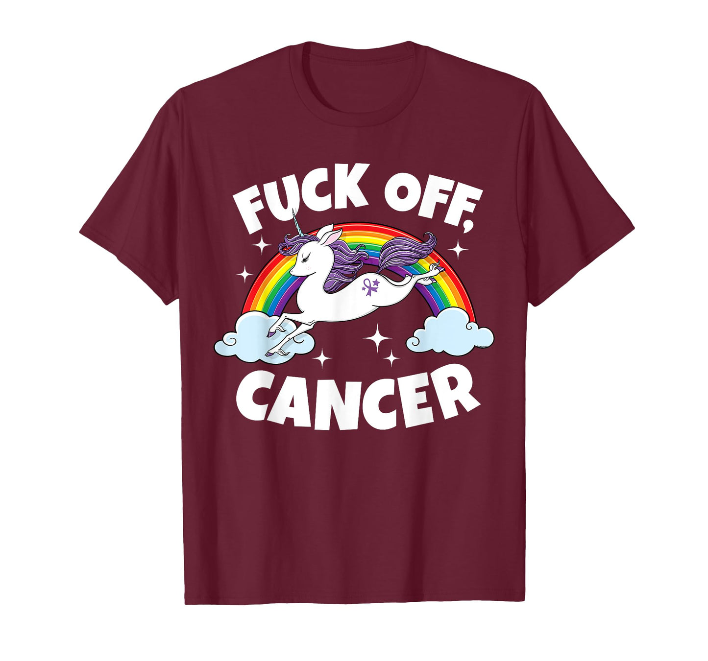 Fuck Off Cancer Funny Quote with Unicorn Rainbow T-Shirt