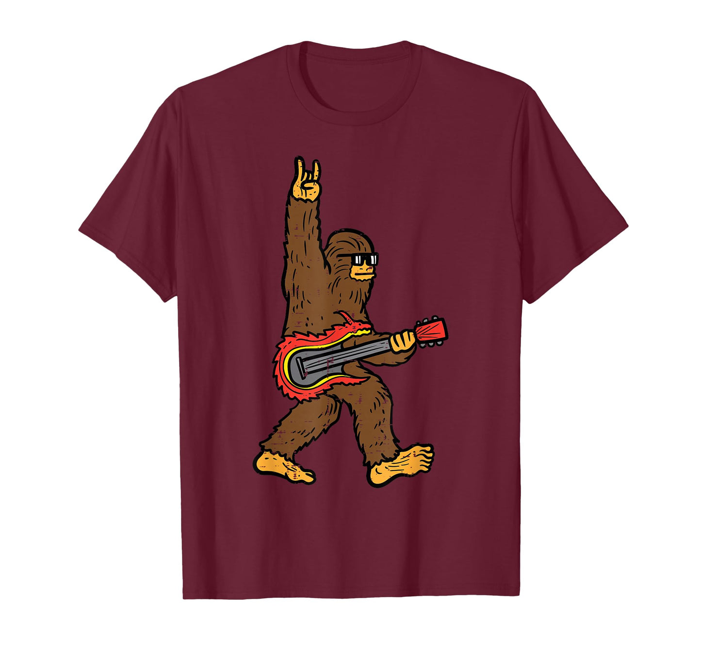 Rocker Bigfoot Sasquatch Guitar Rocknroll Rock Boys Kids Men T-Shirt