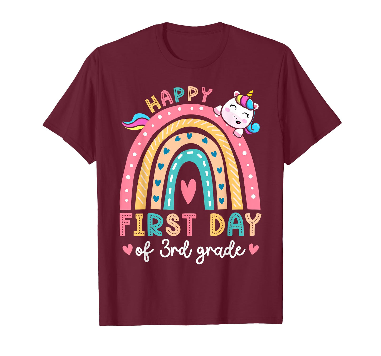 Happy First Day Of 3rd Grade Unicorn Girls Back To School T-Shirt