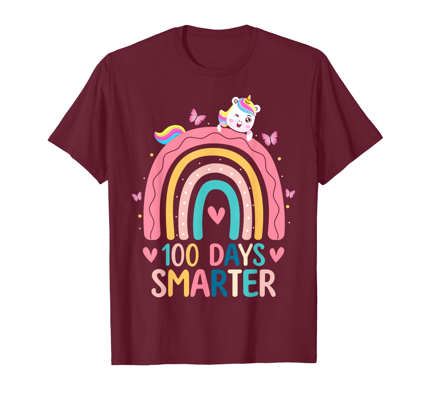 100 Days Smarter Rainbow Unicorn Girls 100th Day of School T-Shirt