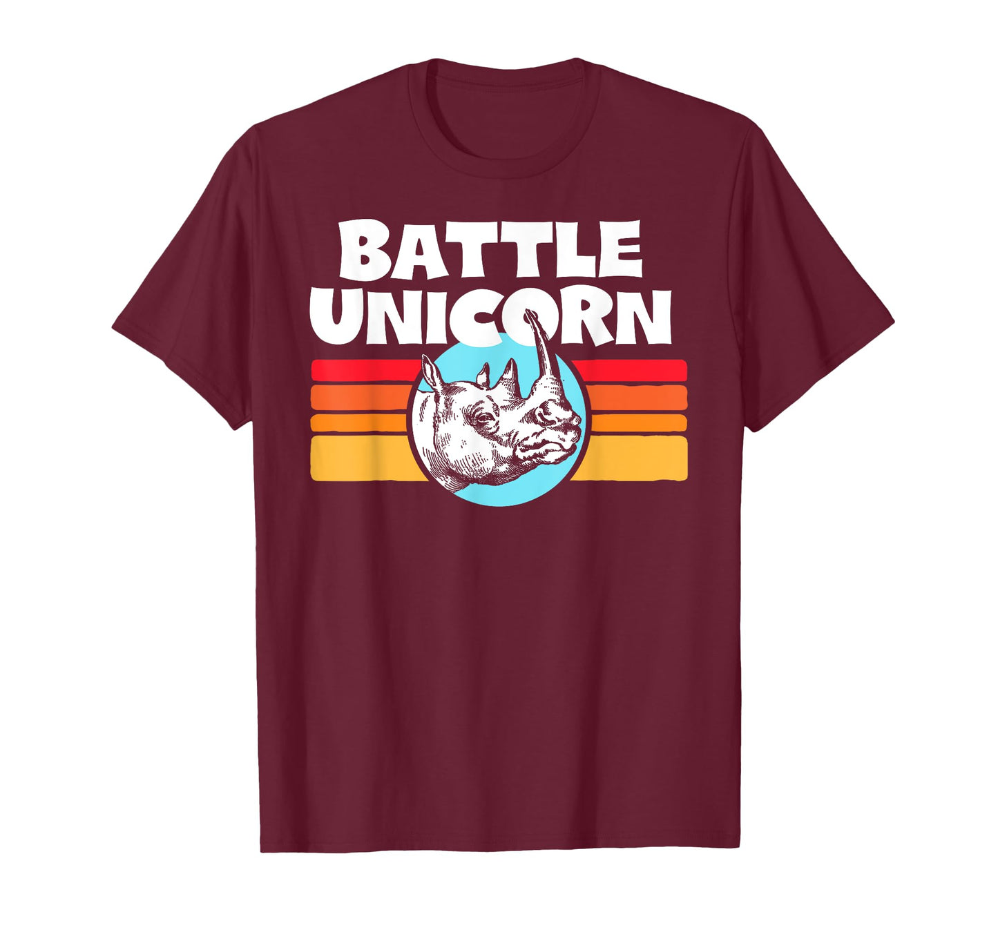 Battle Unicorn! Funny Retro 80s Rainbow Rhino Rhinoceros T-Shirt