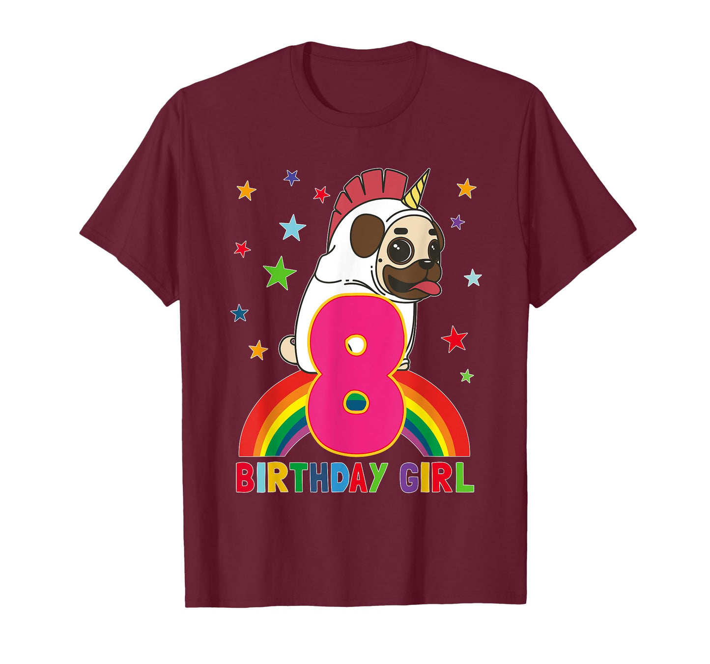 Pug 8th Birthday 8 Year Old Girl Unicorn Pugicorn Party Gift T-Shirt