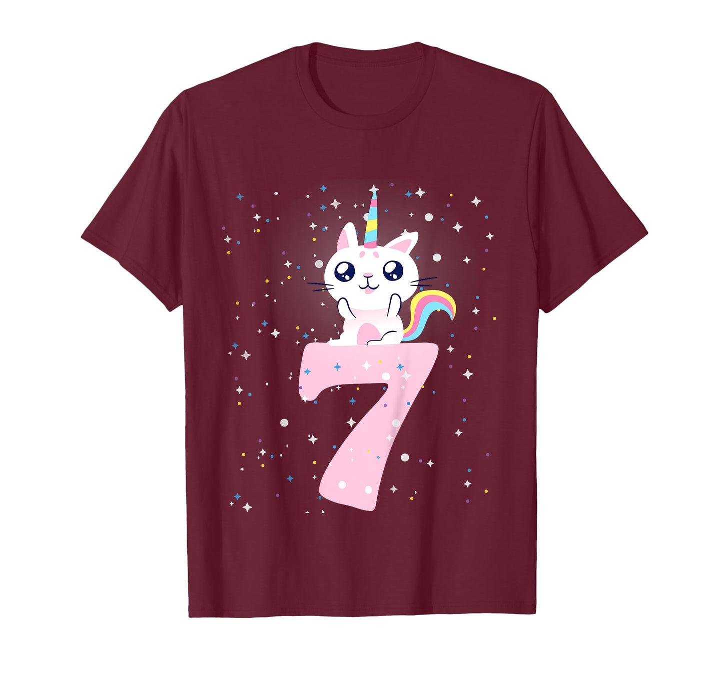 Kids 7th birthday girl outfit unicorn cat T-Shirt