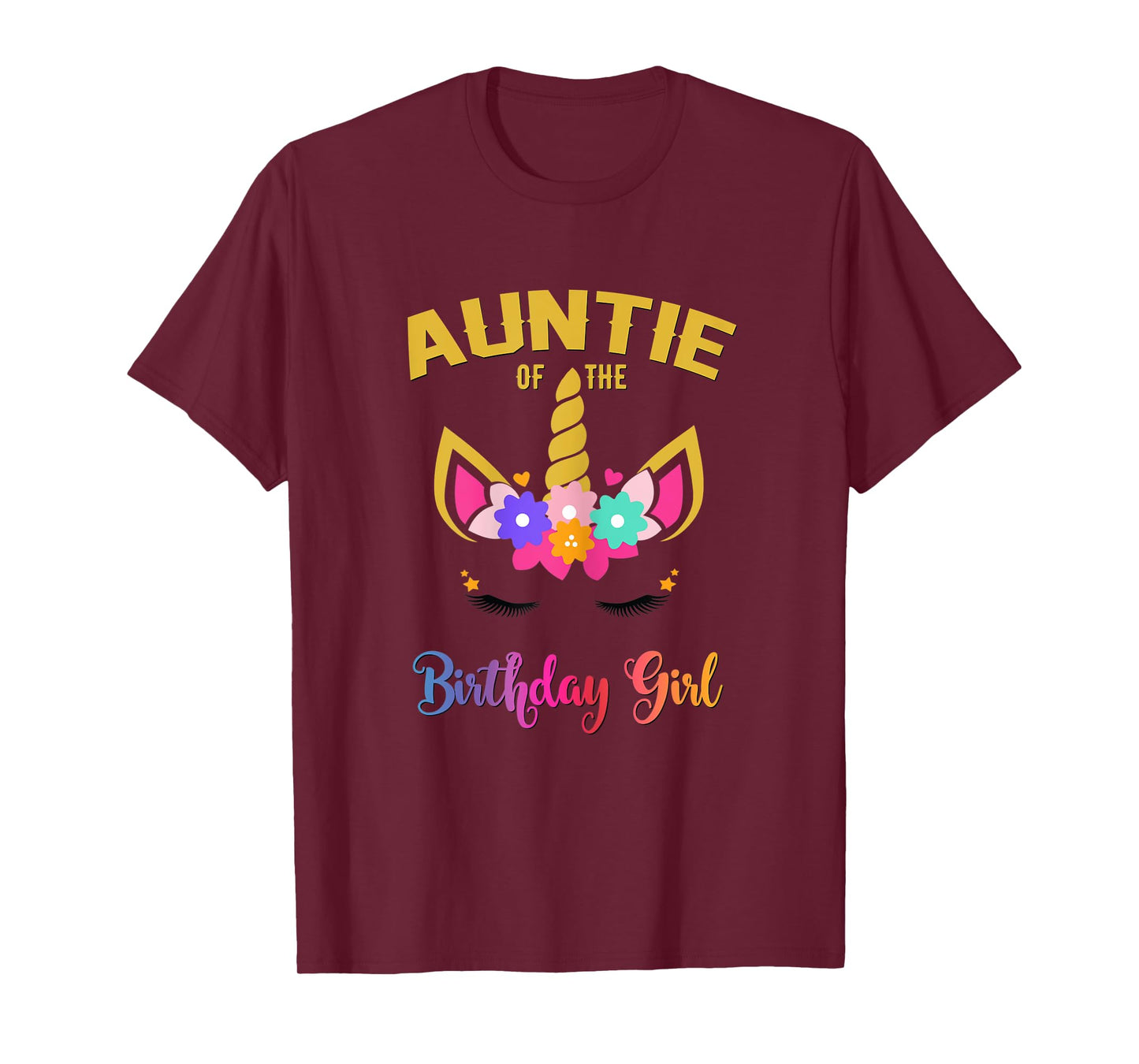 Womens Auntie Of The Birthday Girl Unicorn Matching Birthday T-Shirt
