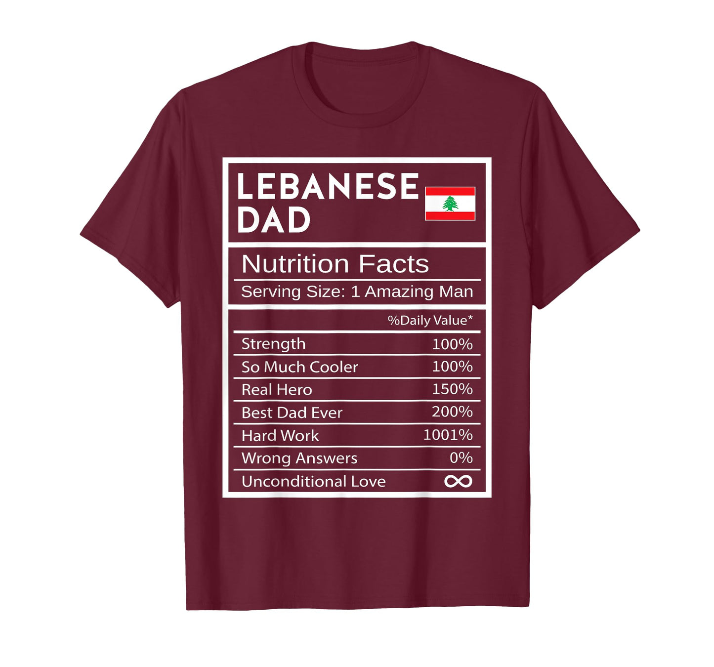 Lebanese Dad Nutrition Facts National Pride Gift For Dad T-Shirt
