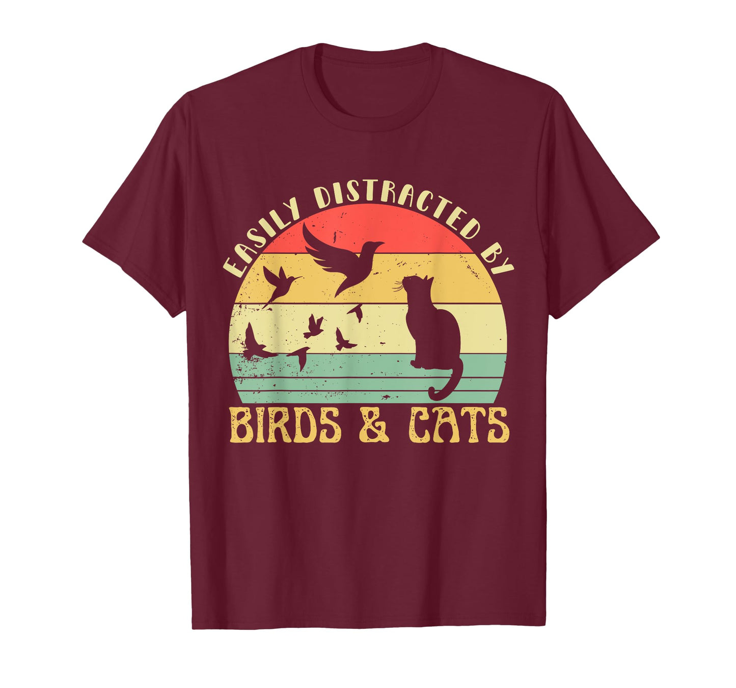 Retro Pet Cat Birds Lover Easily Distracted By Birds & Cats T-Shirt for Men Women Girls Kids