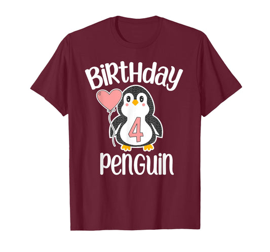4th Birthday Penguin Shirt - 4 Year Old Birthday T-Shirt T-Shirt
