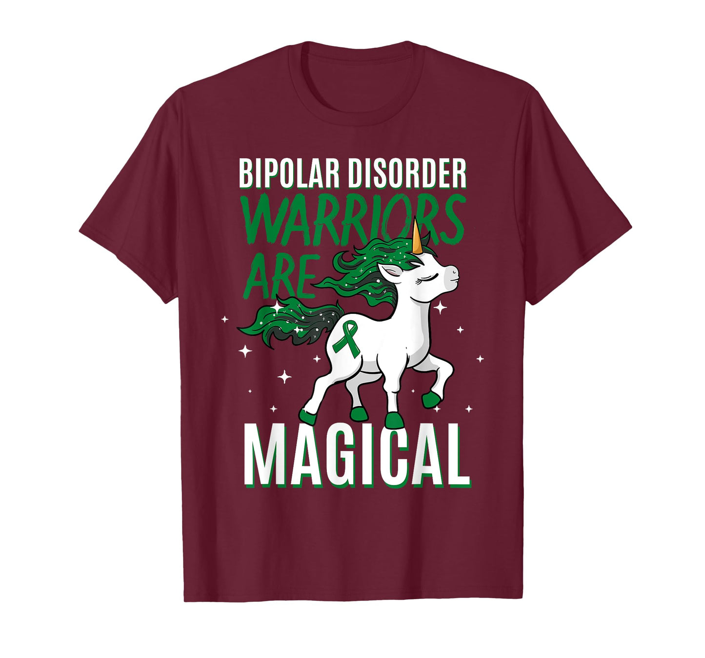 Bipolar Warrior Magical Unicorn Green Ribbon Mental Illness T-Shirt