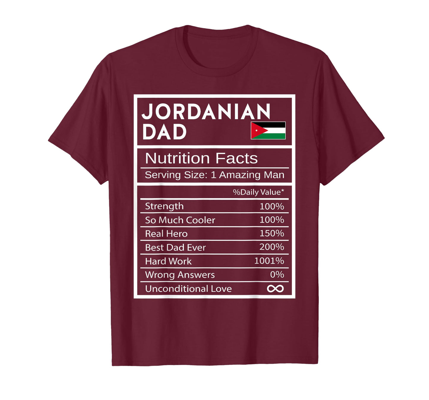 Jordanian Dad Nutrition Facts National Pride Gift For Dad T-Shirt