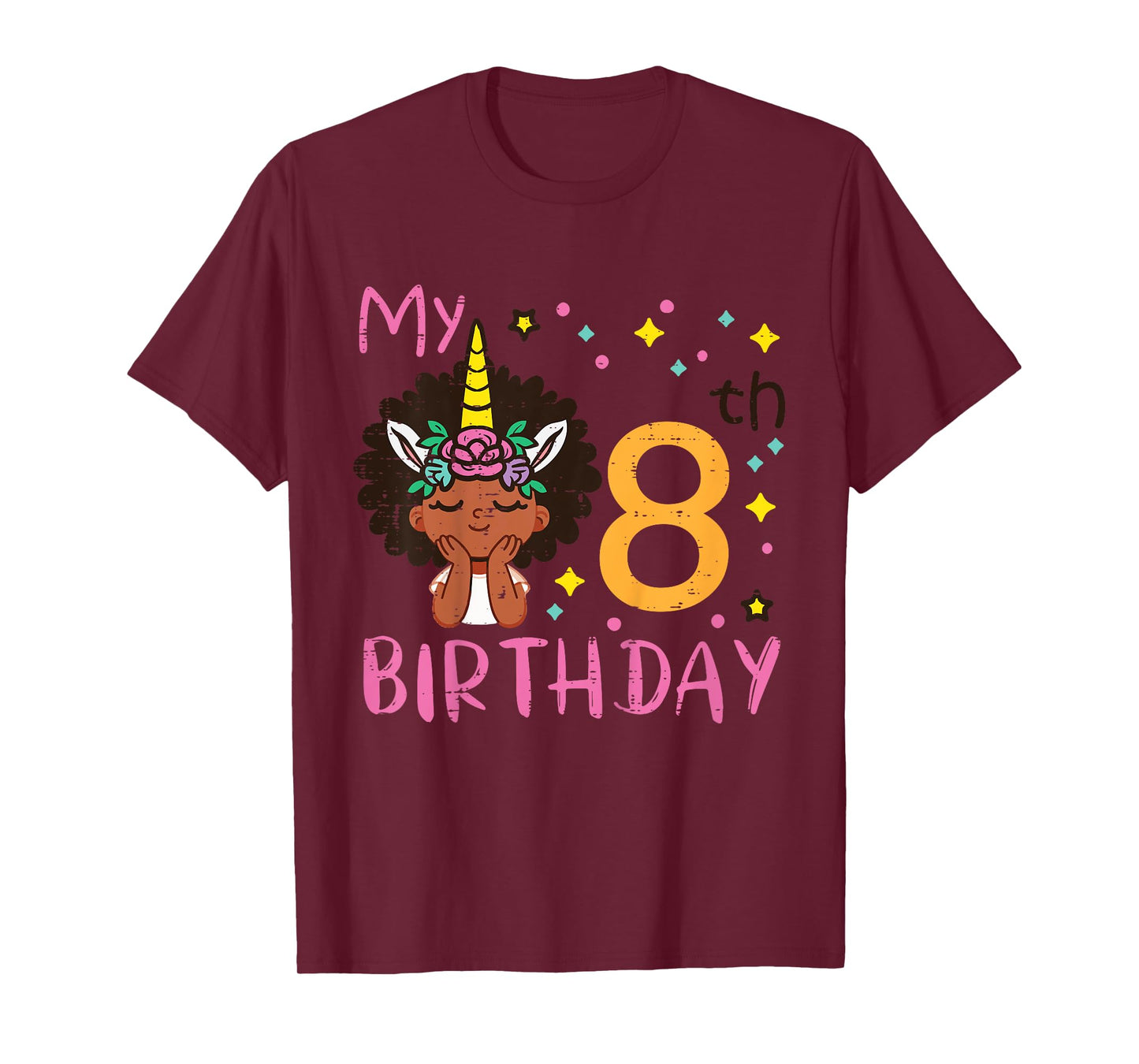 8th Birthday Afro Black Girl Unicorn 8 Year Old Bday Girls T-Shirt