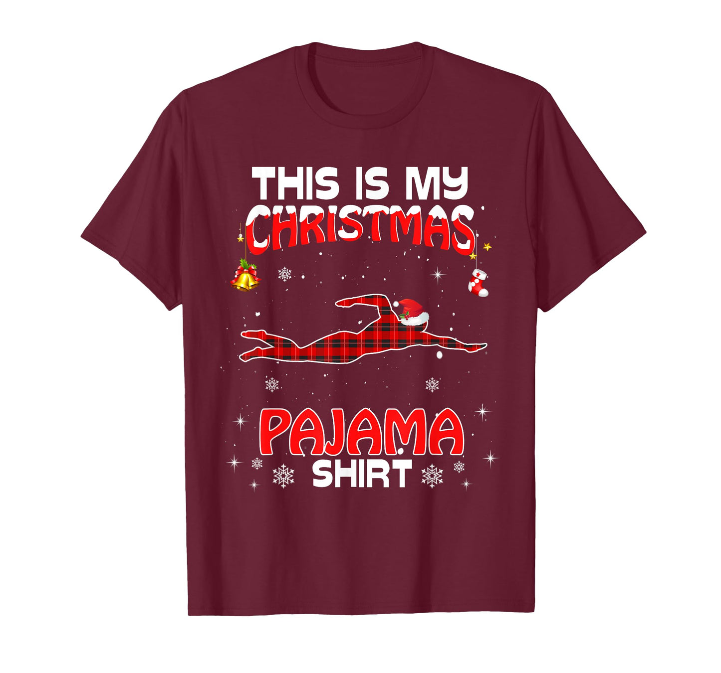 This Is My Christmas Pajama Shirt Red Plaid Swimming Xmas T-Shirt