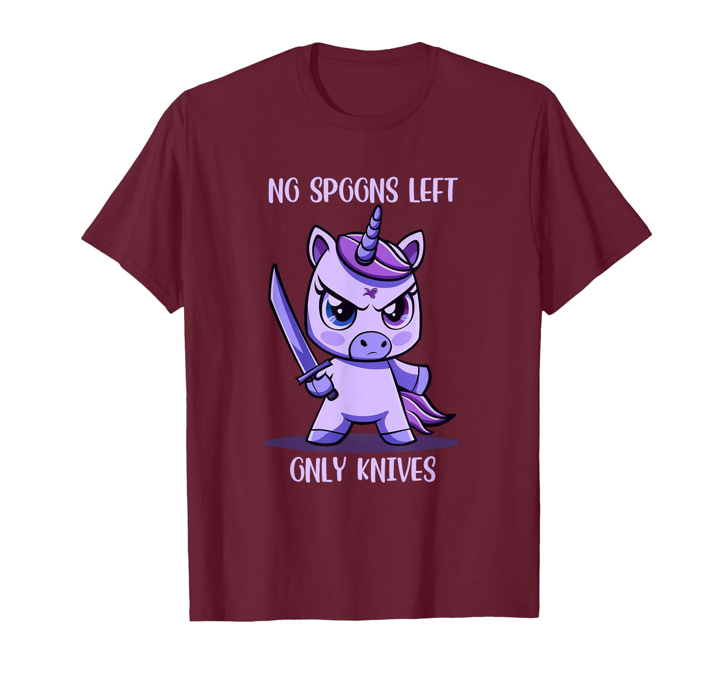 Stabby Cute Unicorn No Spoons Left Only Knives Fibro Lupus T-Shirt