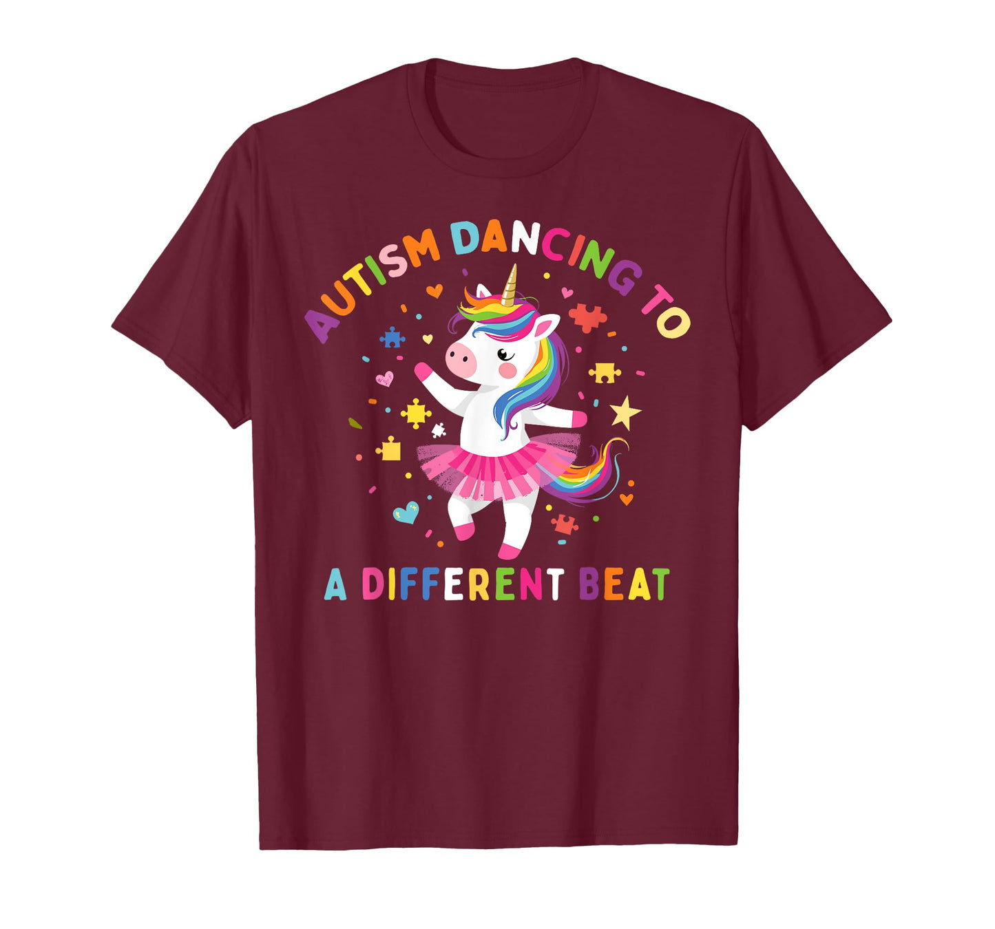 Autism Dancing To Be A Different Beat Unicorn Puzzle Piece T-Shirt