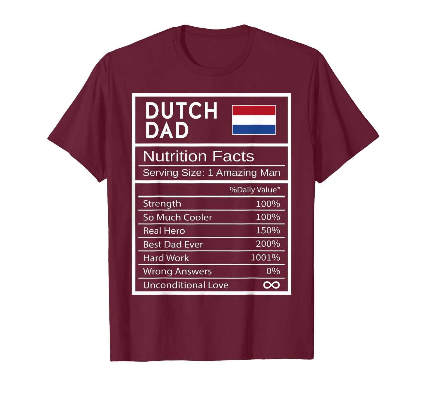Mens Dutch Dad Nutrition Facts National Pride Gift For Dad T-Shirt