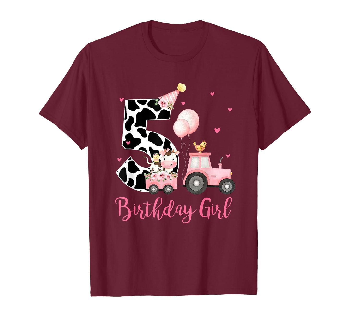 5th Birthday Outfit Girl 5 Year Old Farm Cow Chick Tractor T-Shirt