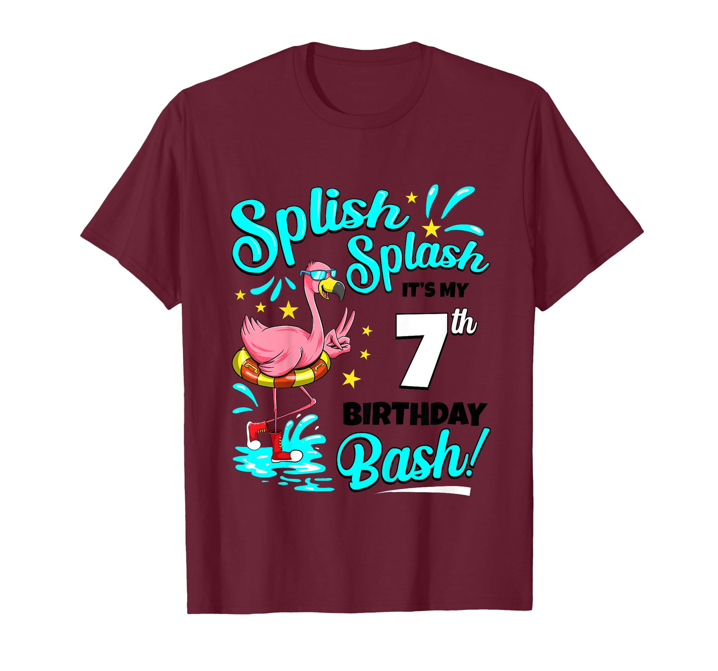 7th Birthday Flamingo 7 Years Old Pool Party Summer Girls Kids T-Shirt