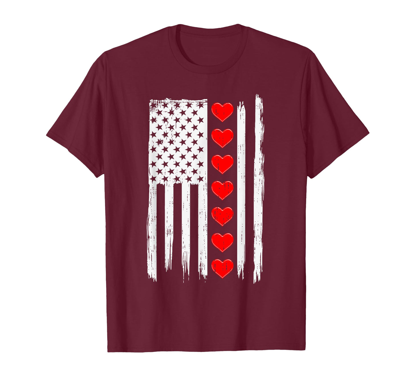 Valentines Day USA American Flag Hearts For Mens Boys Kids T-Shirt