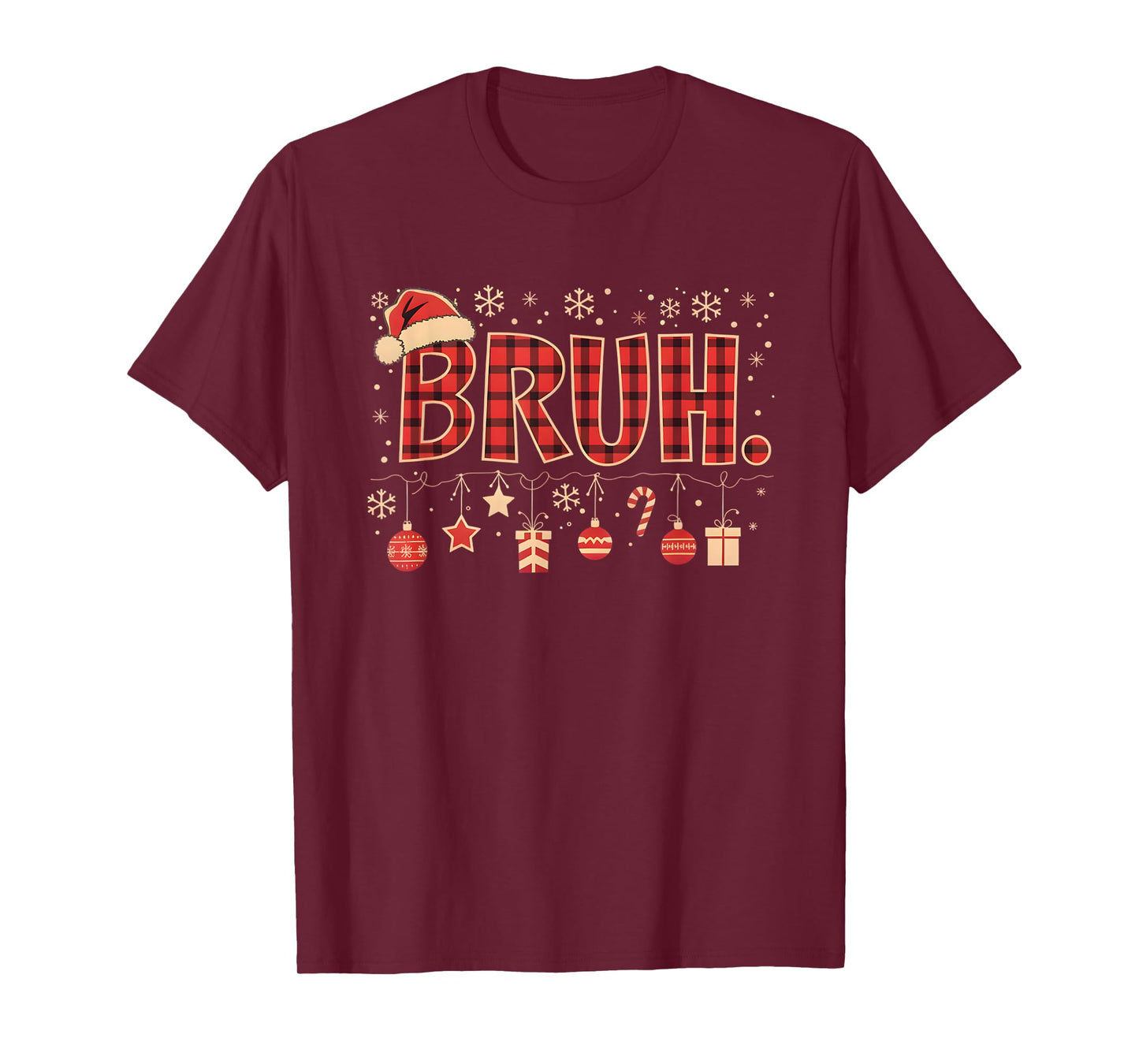 Bruh Funny Christmas Red Plaid Boys Kids Xmas Pajamas Gifts T-Shirt