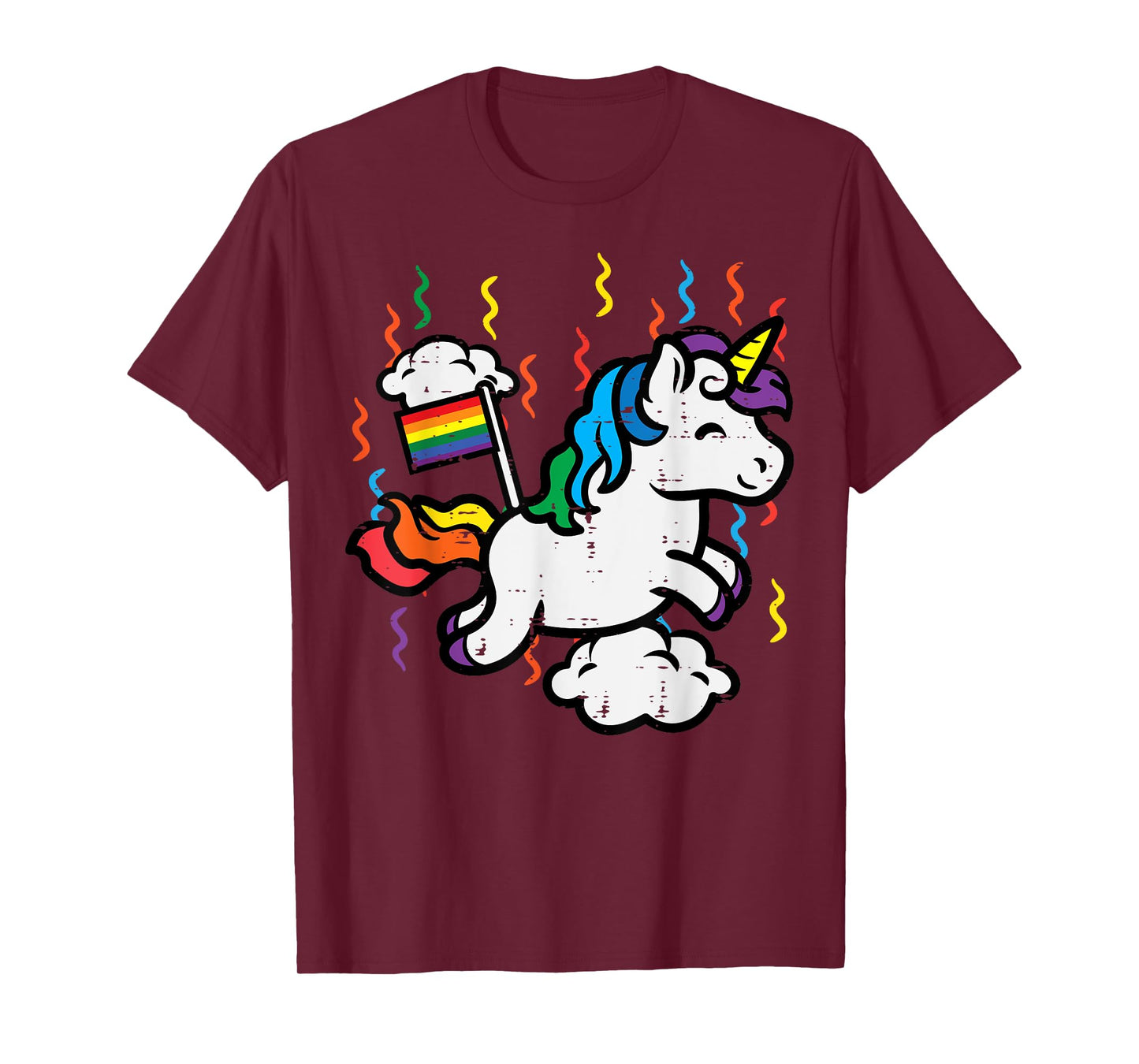 Gay Pride Unicorn Rainbow Flag Clouds Lgbtq Ally Men Women T-Shirt