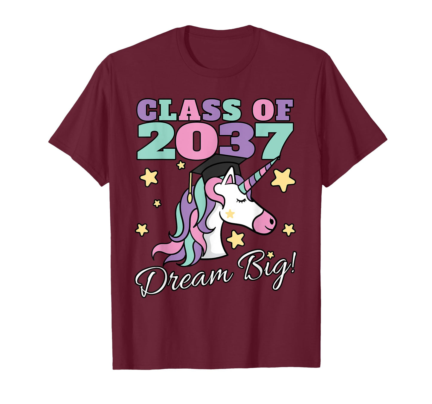 Girls Class of 2037 Magical Unicorn Graduation Cap T-Shirt
