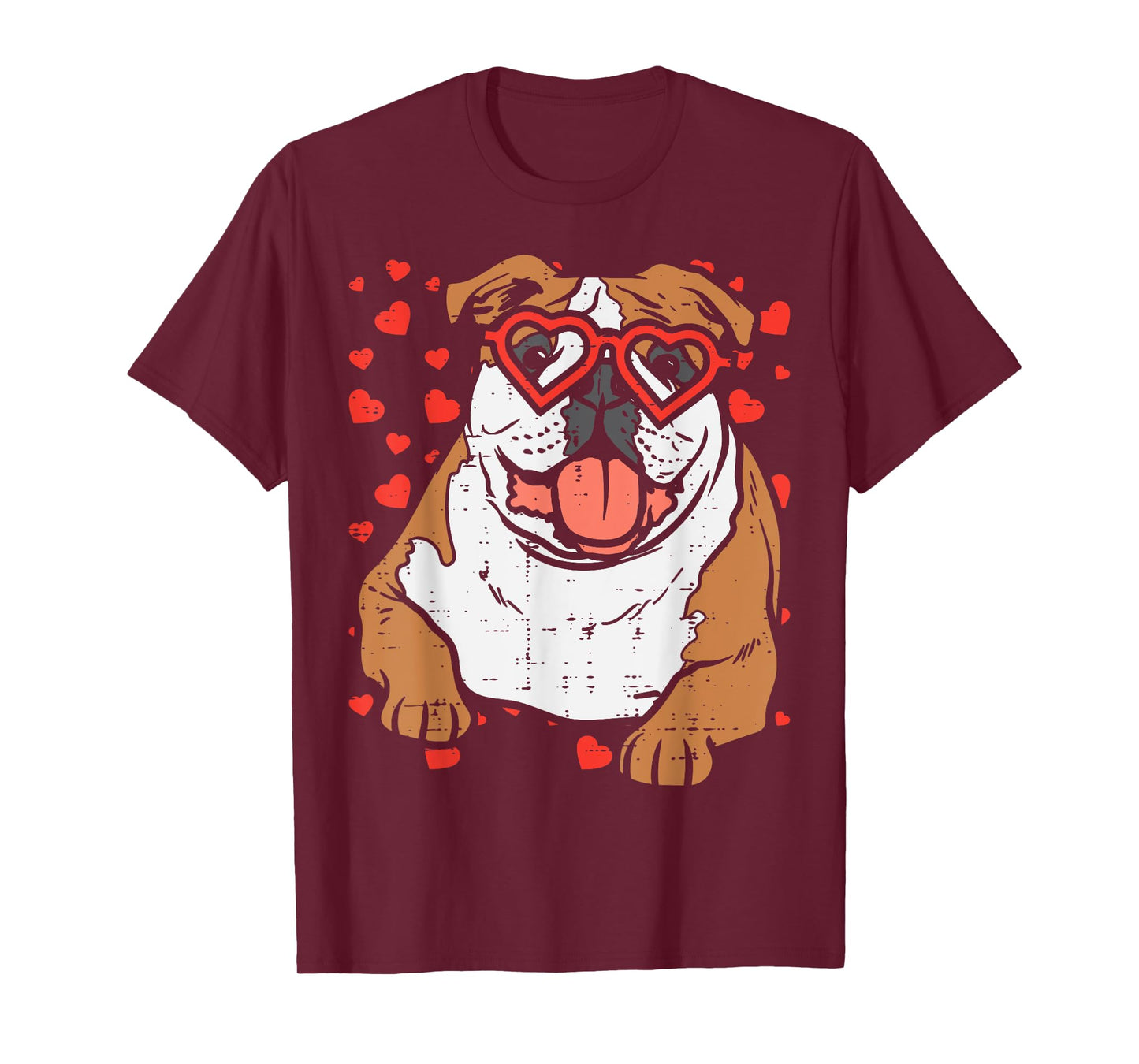 Heart Glasses English Bulldog Cute Valentines Day Dog Gift Men Women Kids T-Shirt