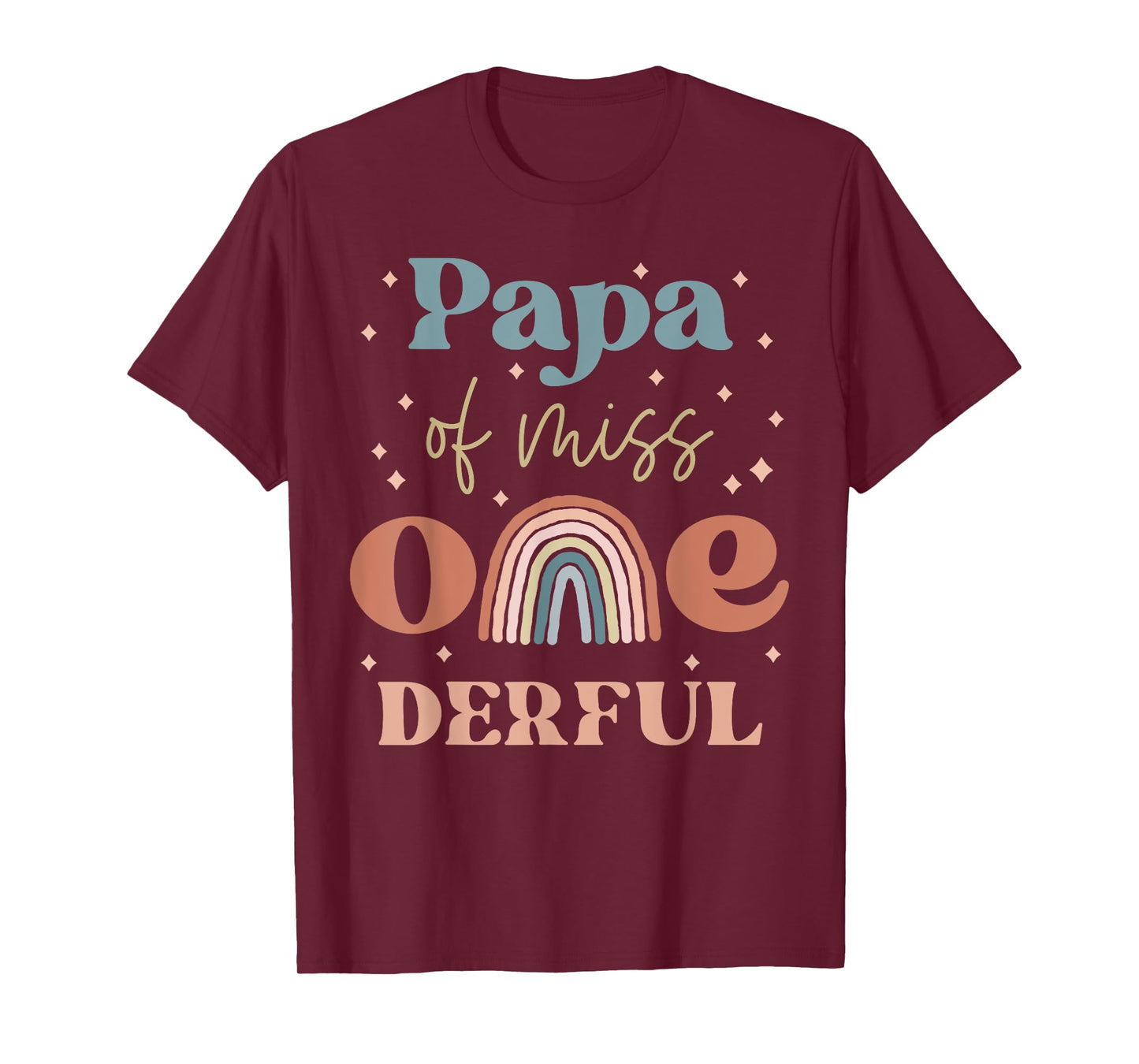 Papa of Miss Onederful Boho Rainbow Daughter First Birthday T-Shirt