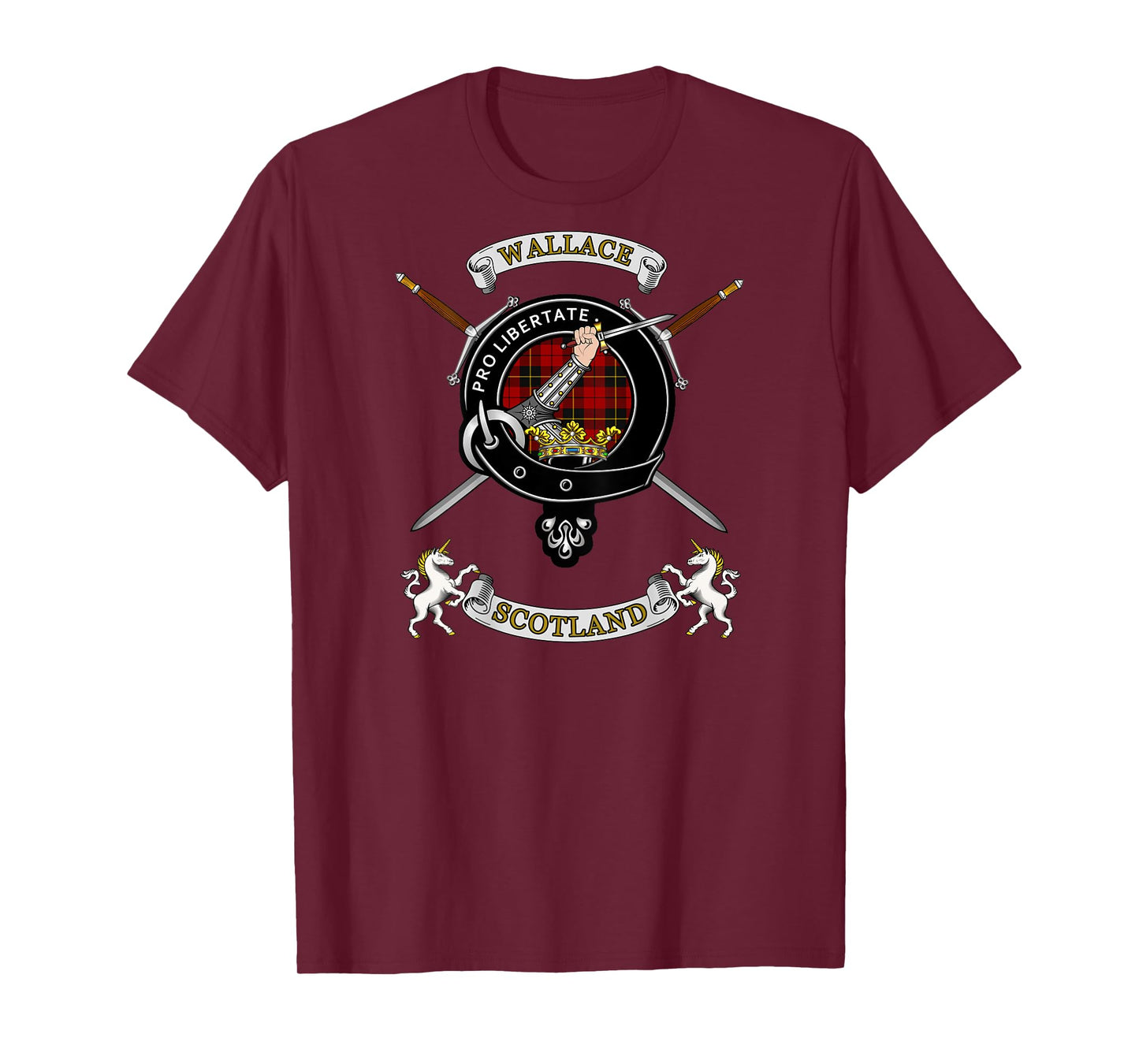 Wallace Clan Badge Tartan & Swords (back) T-Shirt