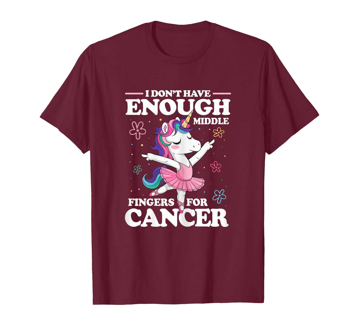 Christmas Funny I Don't Have Enough Middle Fingers For Cancer Unicorn Women's Black X-Small Modern U-Neck Short Sleeve Breast Cancer Awareness T-Shirt