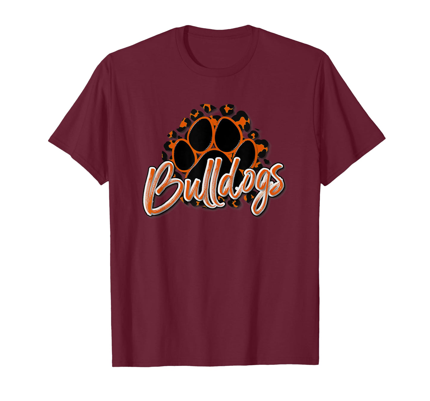 Bulldogs Orange Black Cheetah School Sports Fan Team Spirit T-Shirt