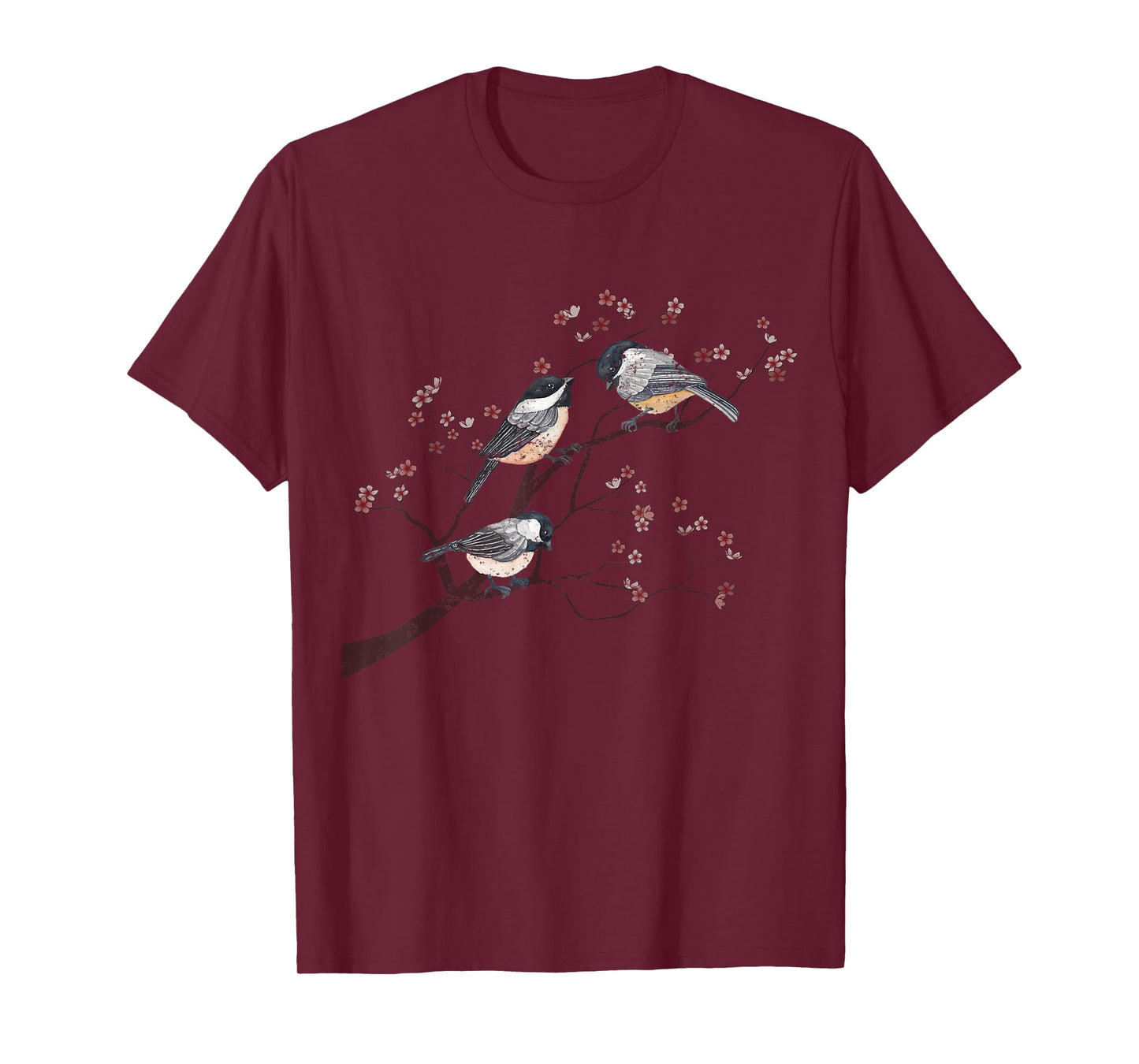 Bird Watcher Chickadee Vintage Nature Blossom Birds T-Shirt